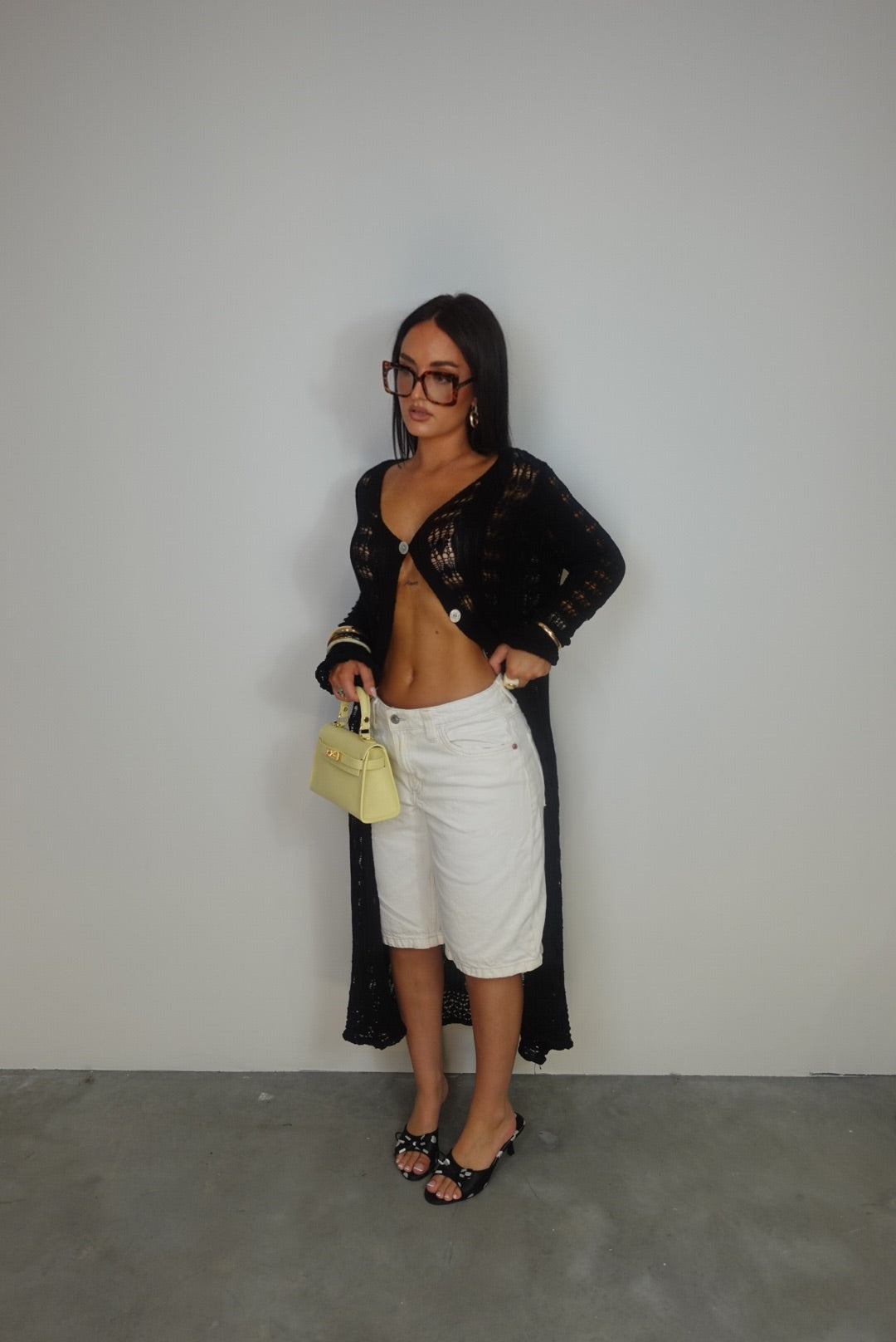 Gilet long en maille - noir