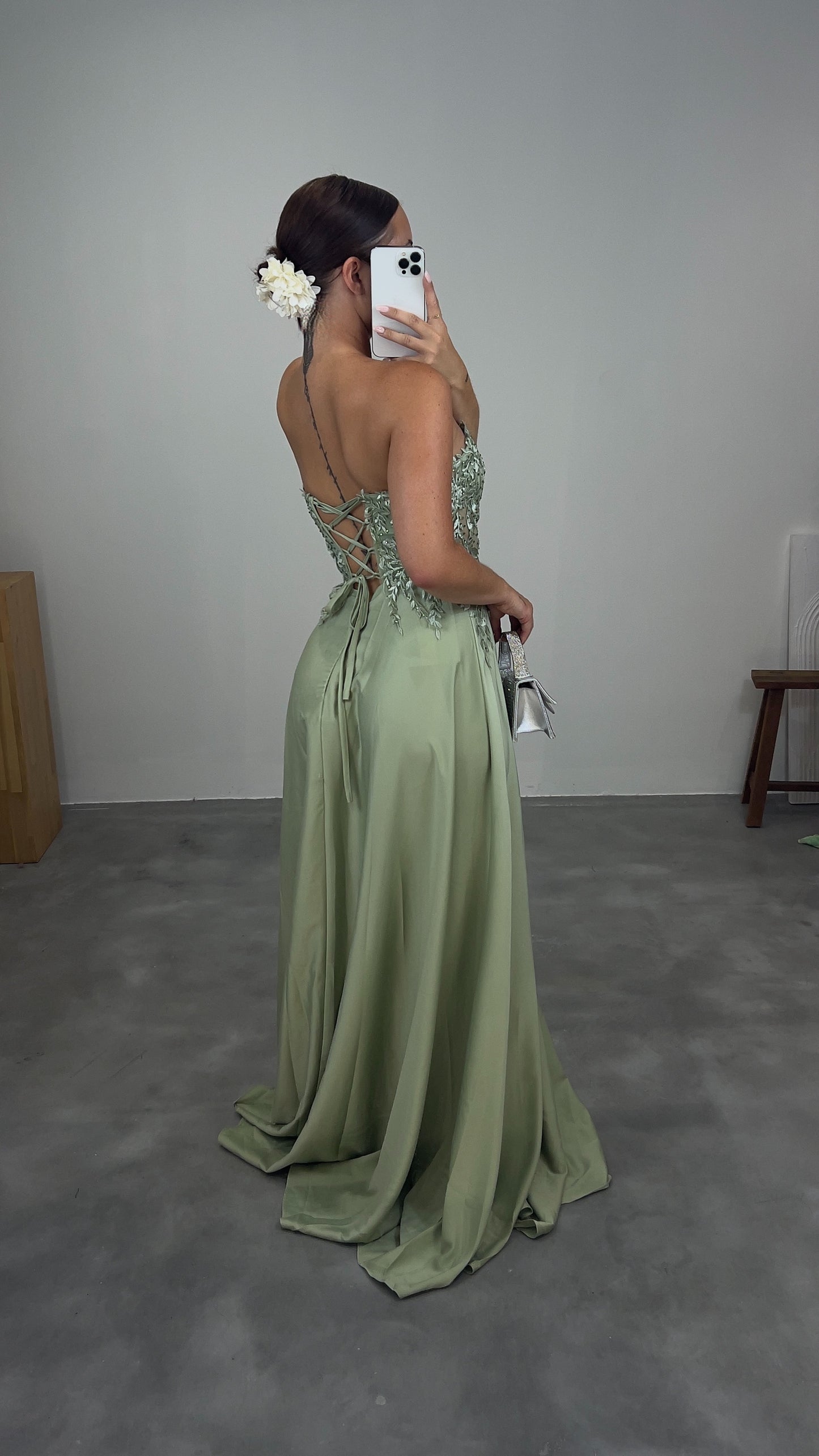 Robe bustier dentelle - vert sauge PREMIUM
