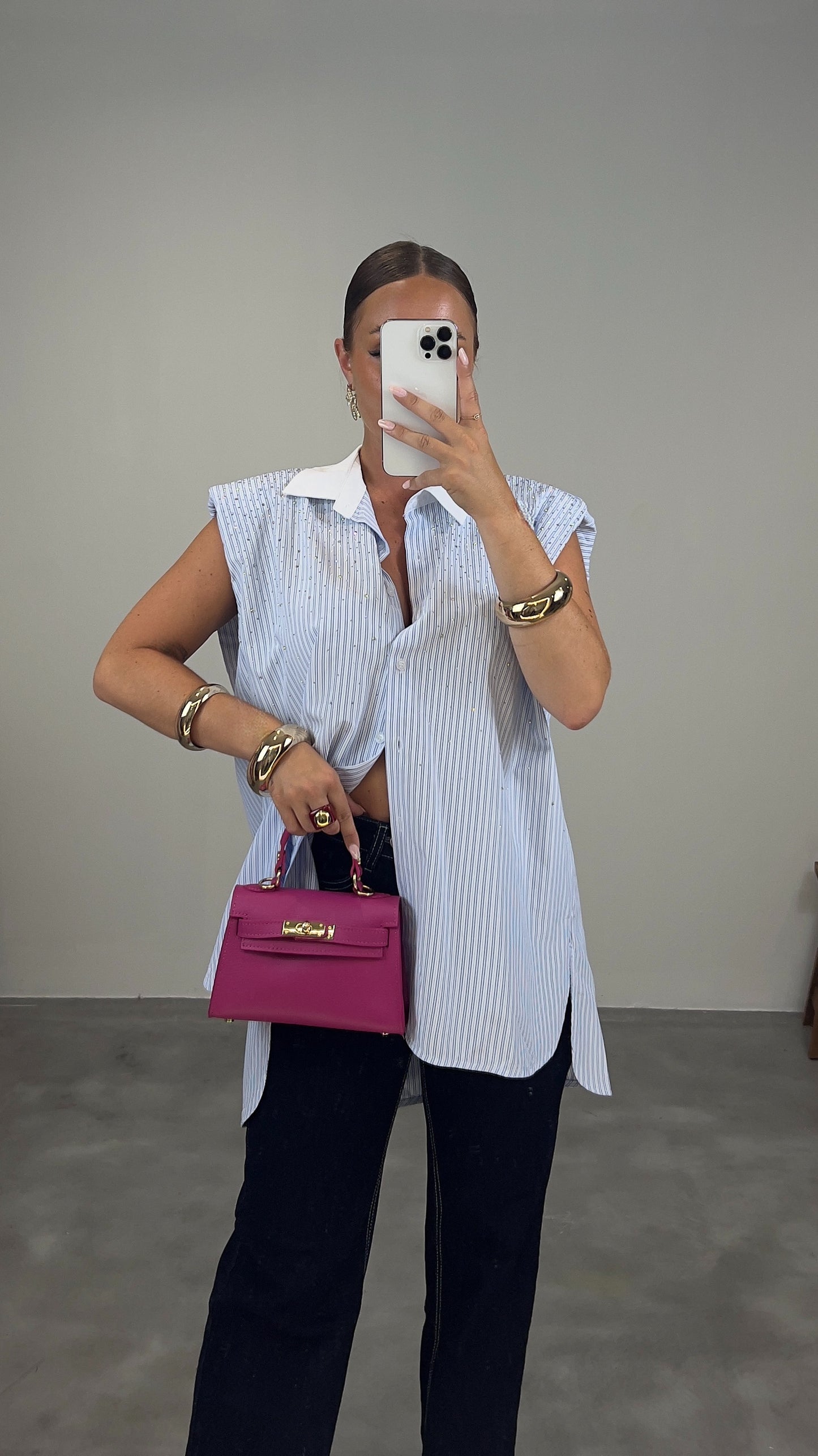 Chemise sans manches strass - bleu ciel