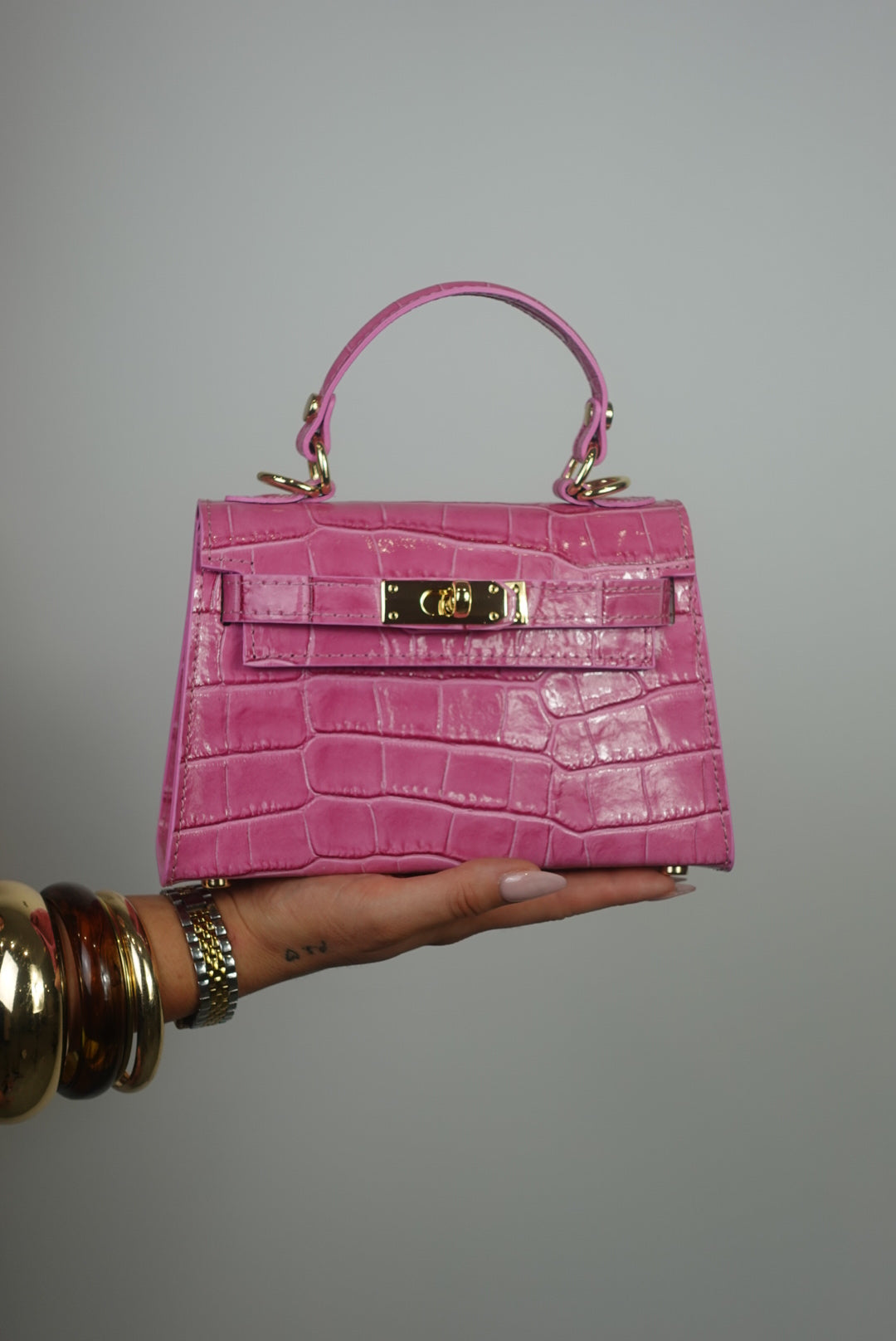 Sac en cuir petit format - croco rose