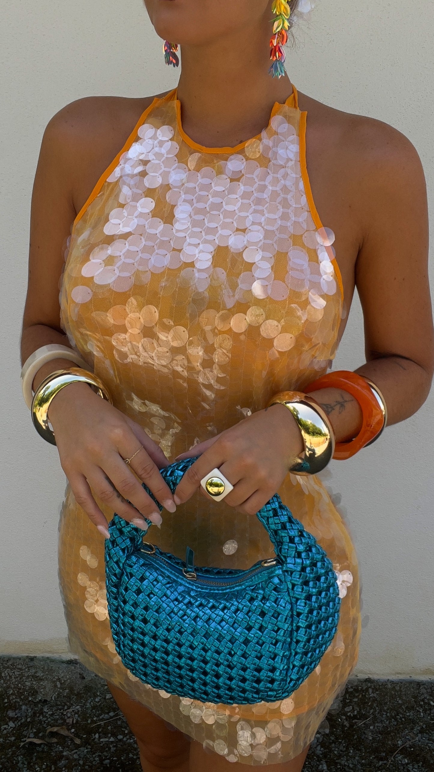 Robe courte sequin - orange