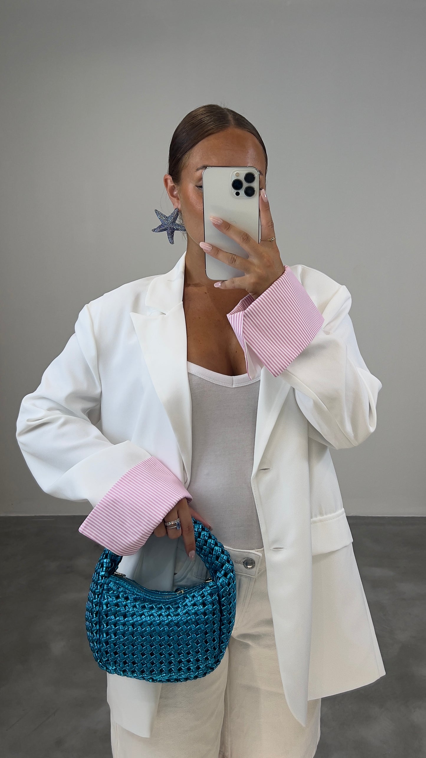 Blazer oversize revers rayés - blanc