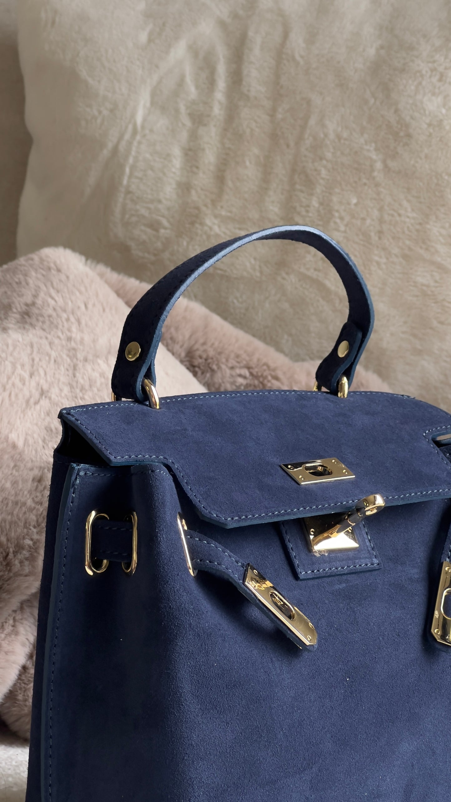 Sac cuir véritable - bleu jean