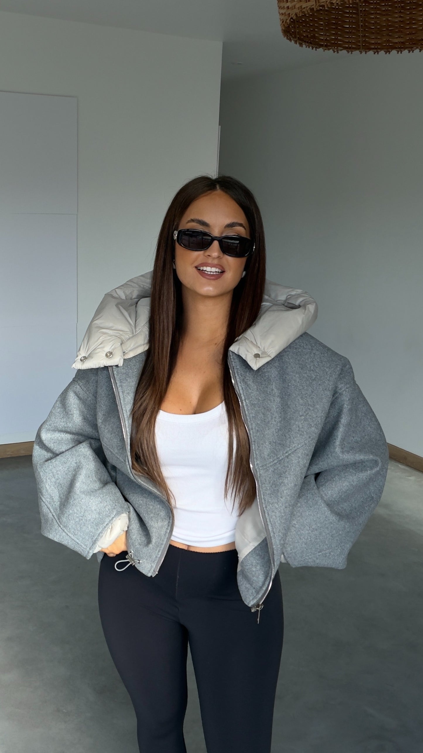 Manteau bi matière - gris