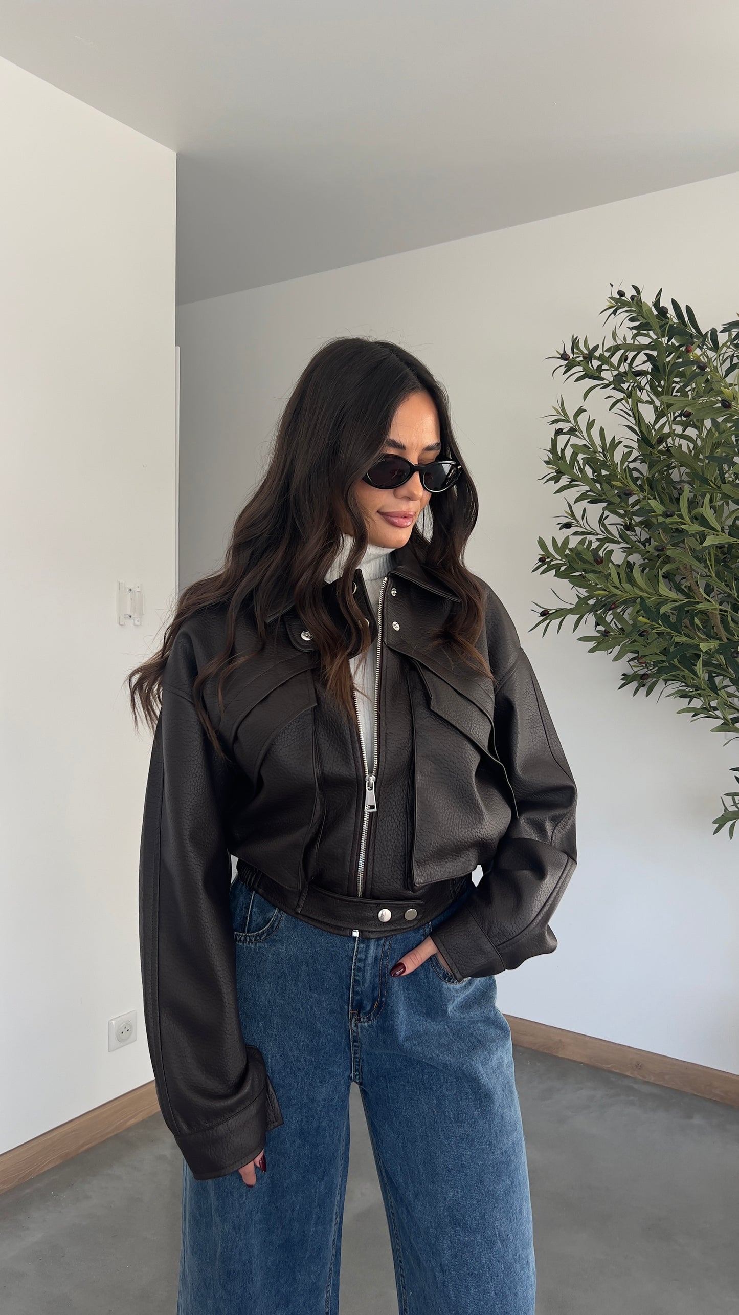 Veste similicuir - chocolat