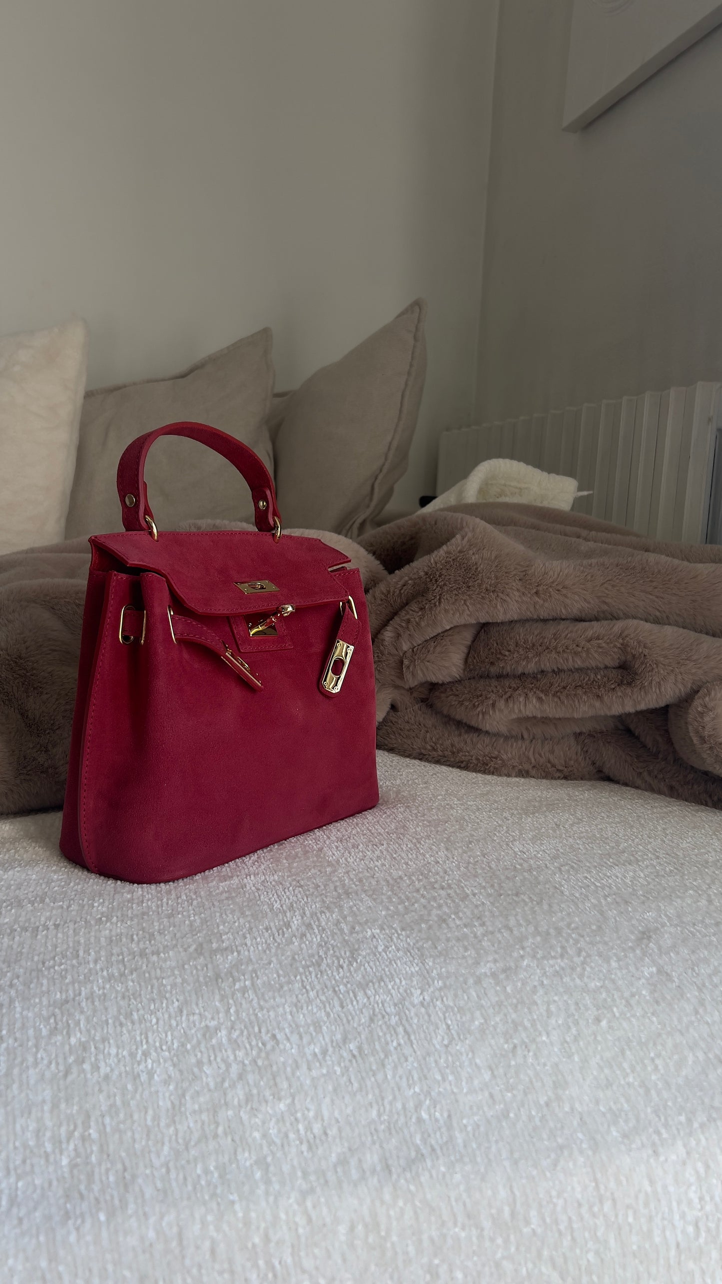 Sac cuir véritable - framboise