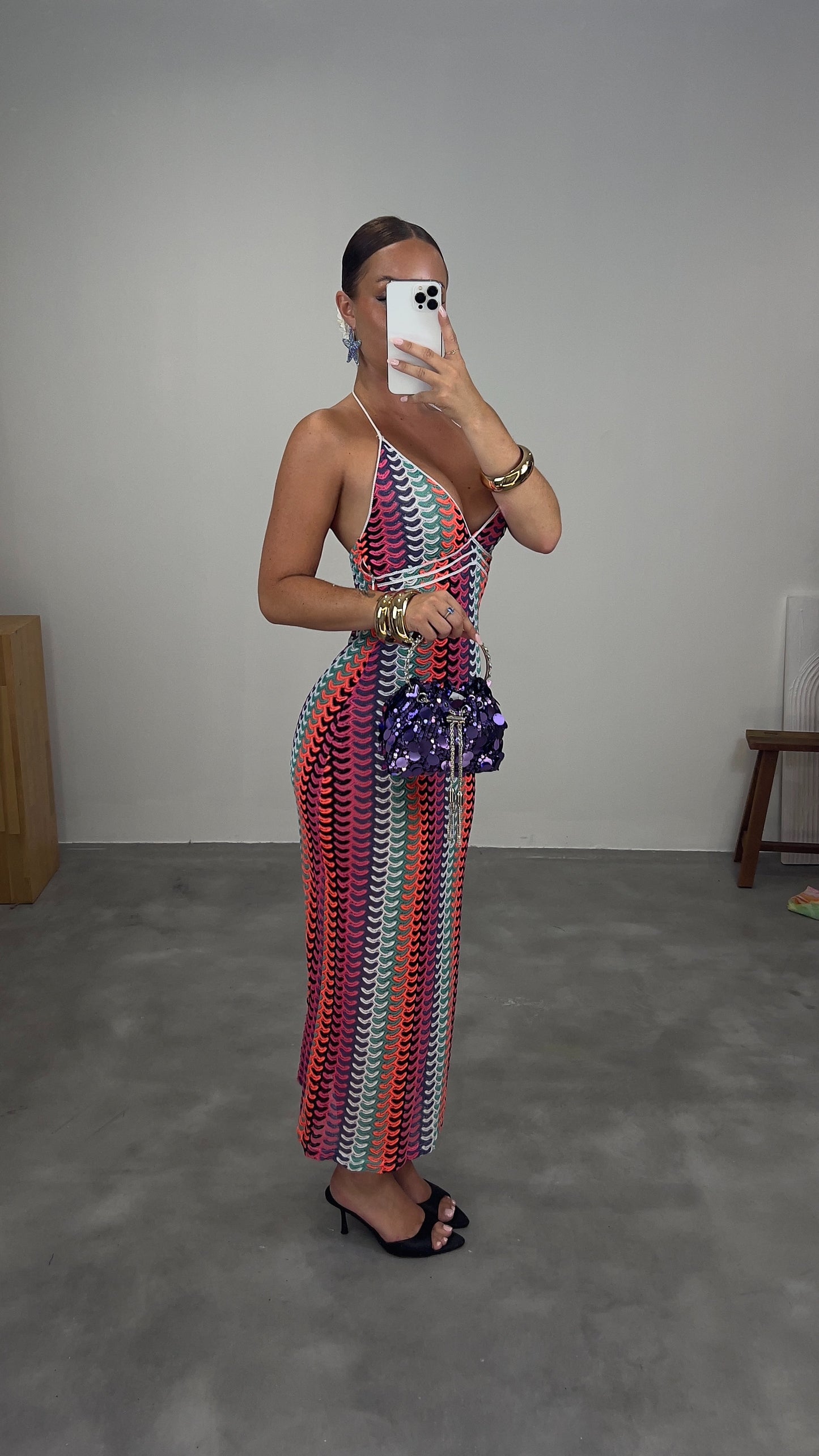 Robe en maille rayée - rose