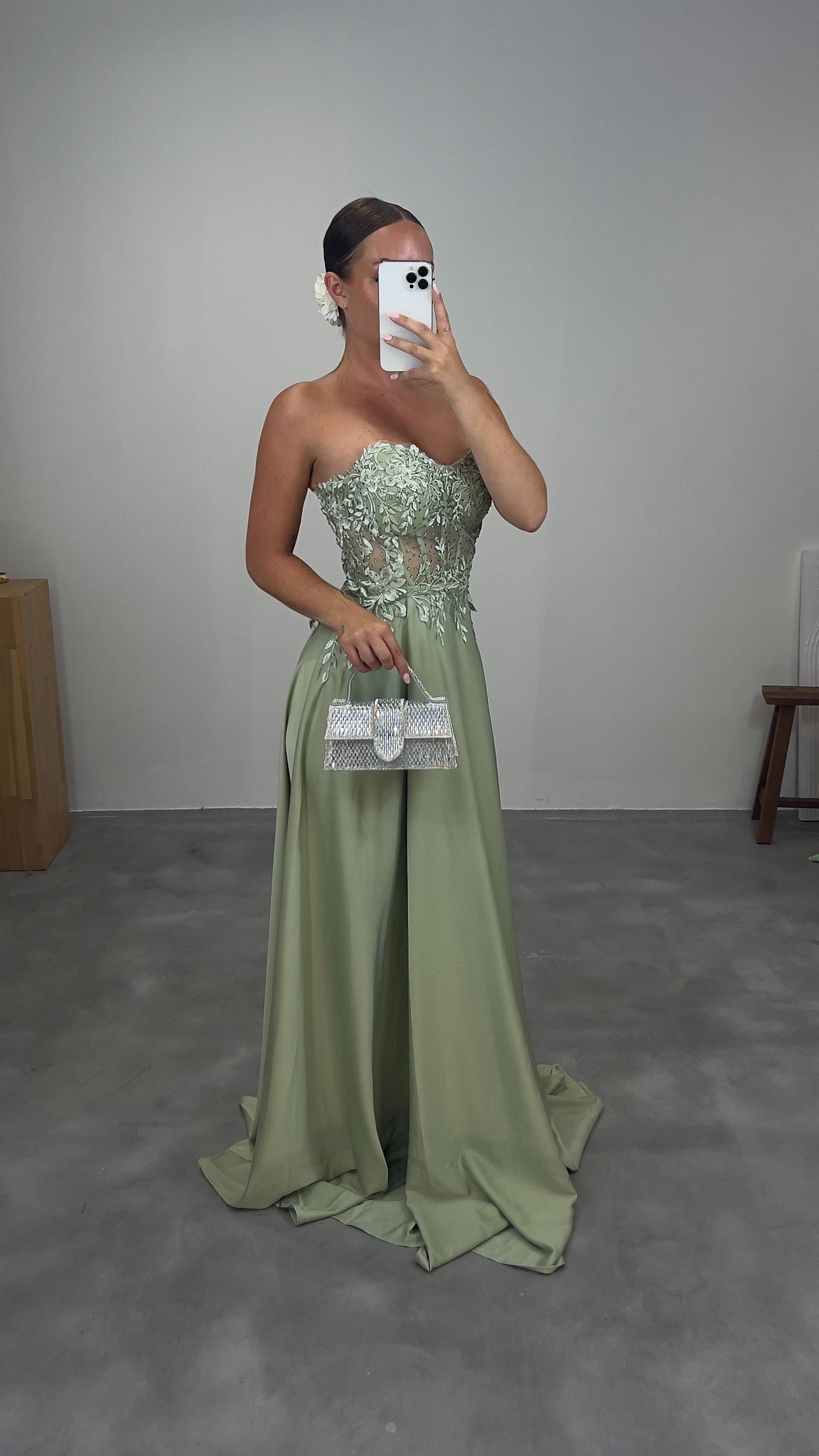 Robe bustier dentelle - vert sauge PREMIUM