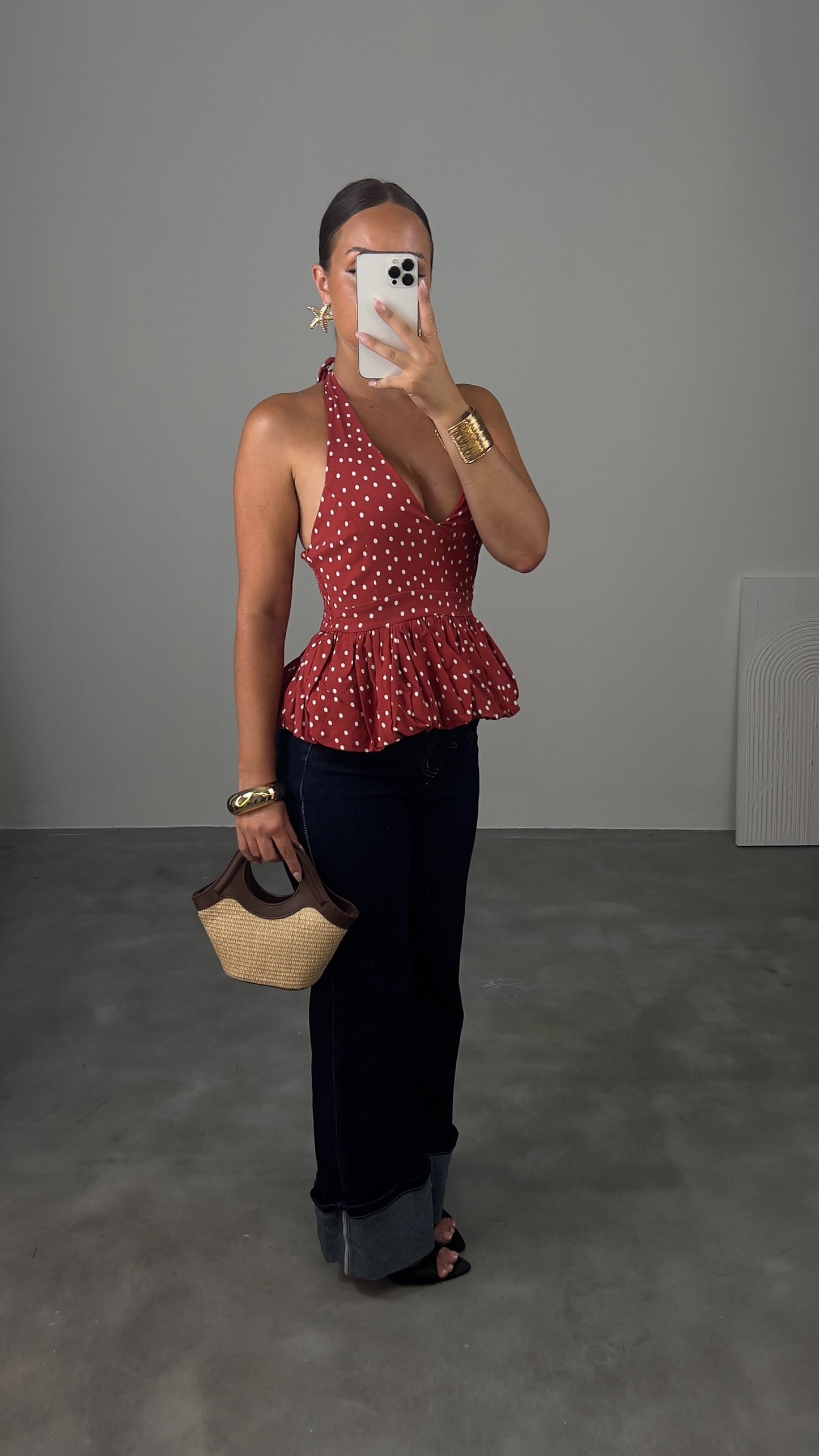 Top à pois - terracotta