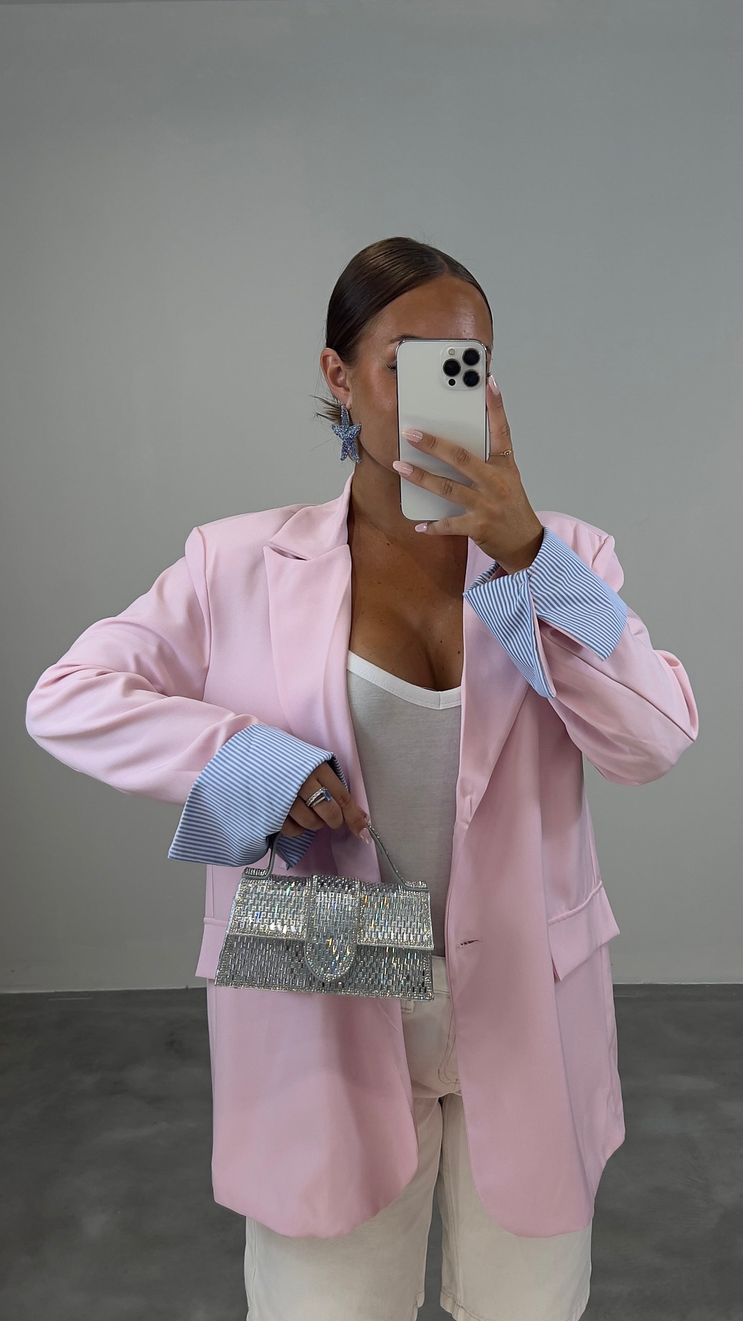 Blazer oversize revers rayés - rose