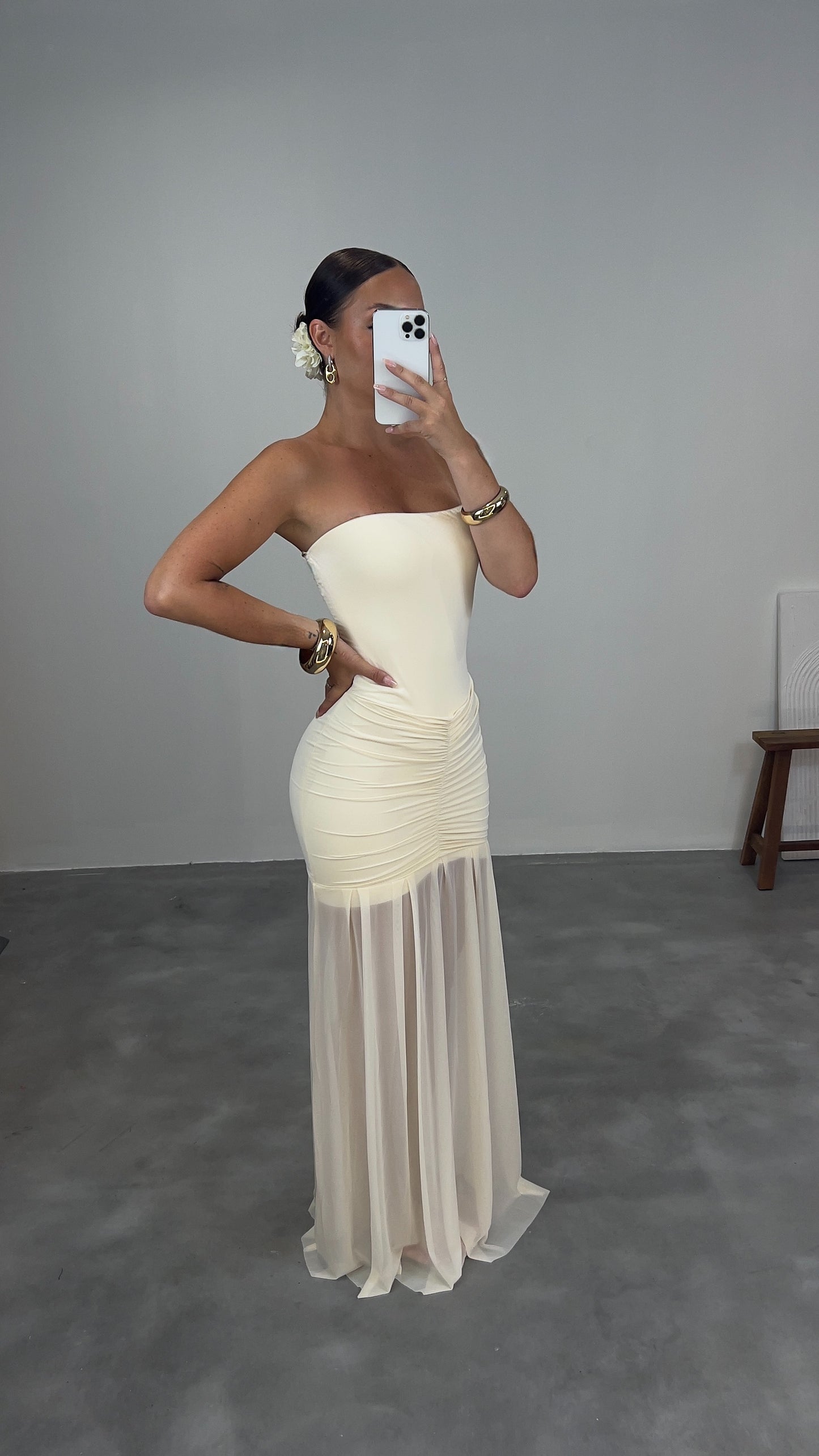 Robe longue voilages - crème