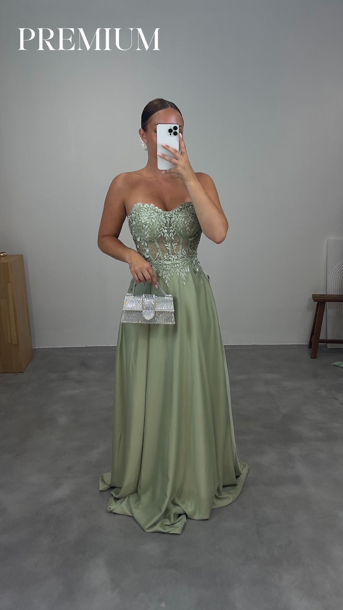 Robe bustier dentelle - vert sauge PREMIUM