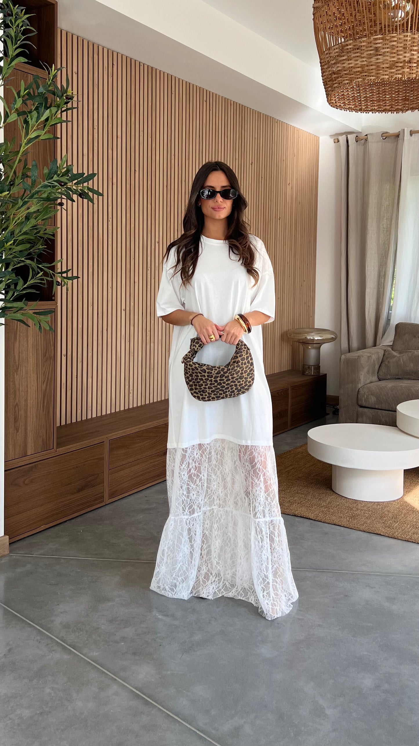 Robe t-shirt dentelle - blanche