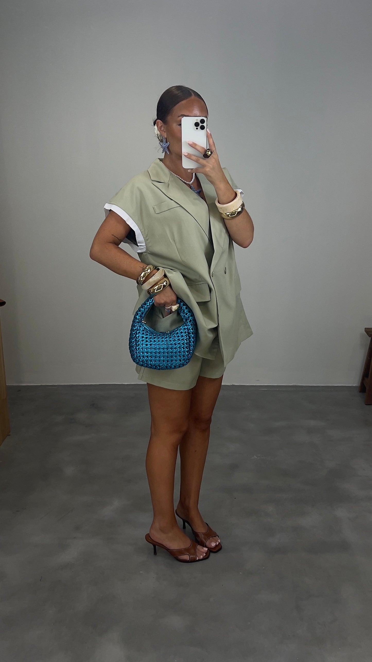 Ensemble costume short - vert sauge