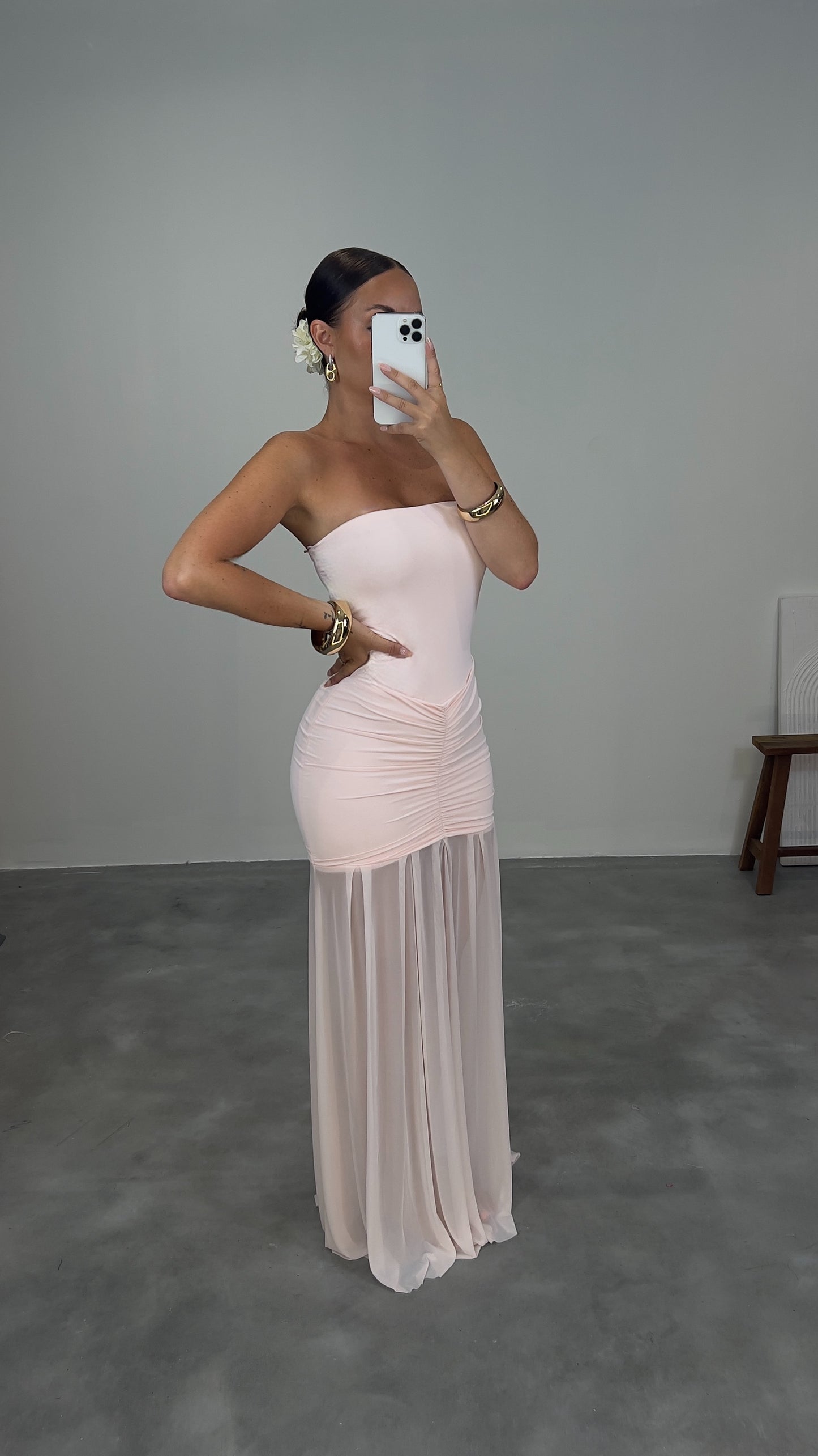 Robe longue voilages - rose