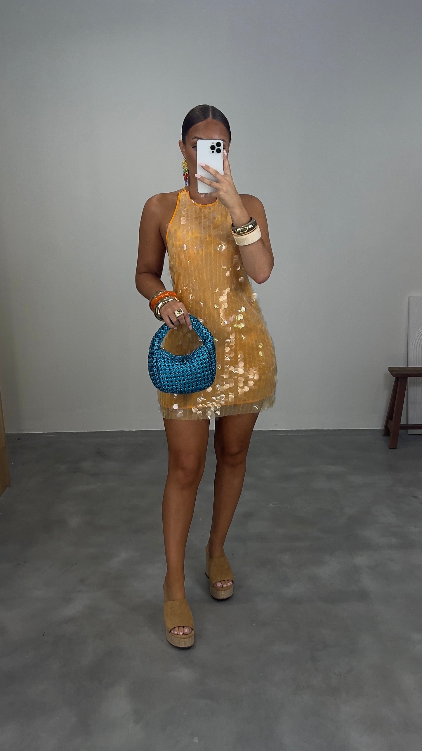 Robe courte sequin - orange