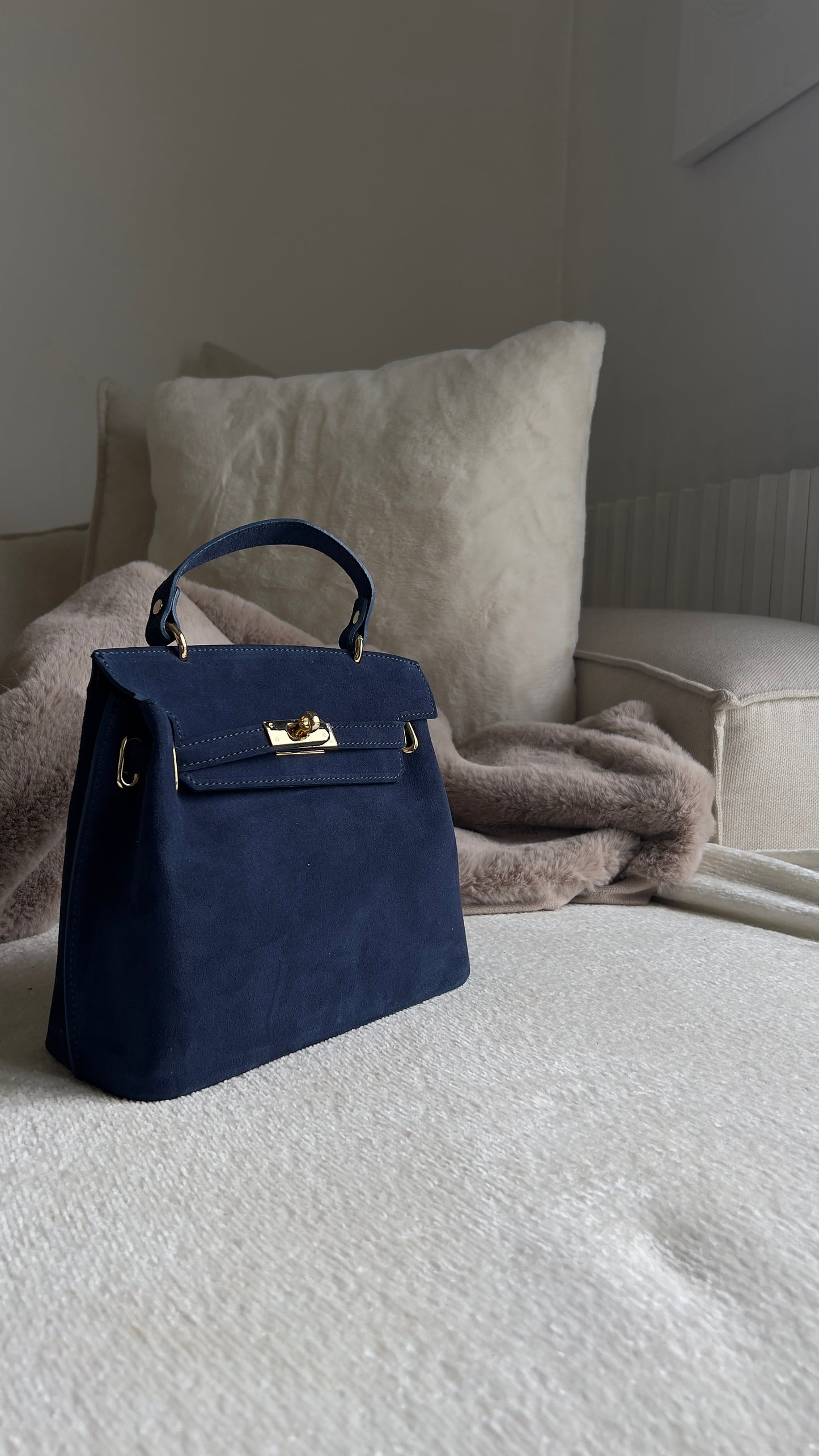 Sac cuir véritable - bleu jean