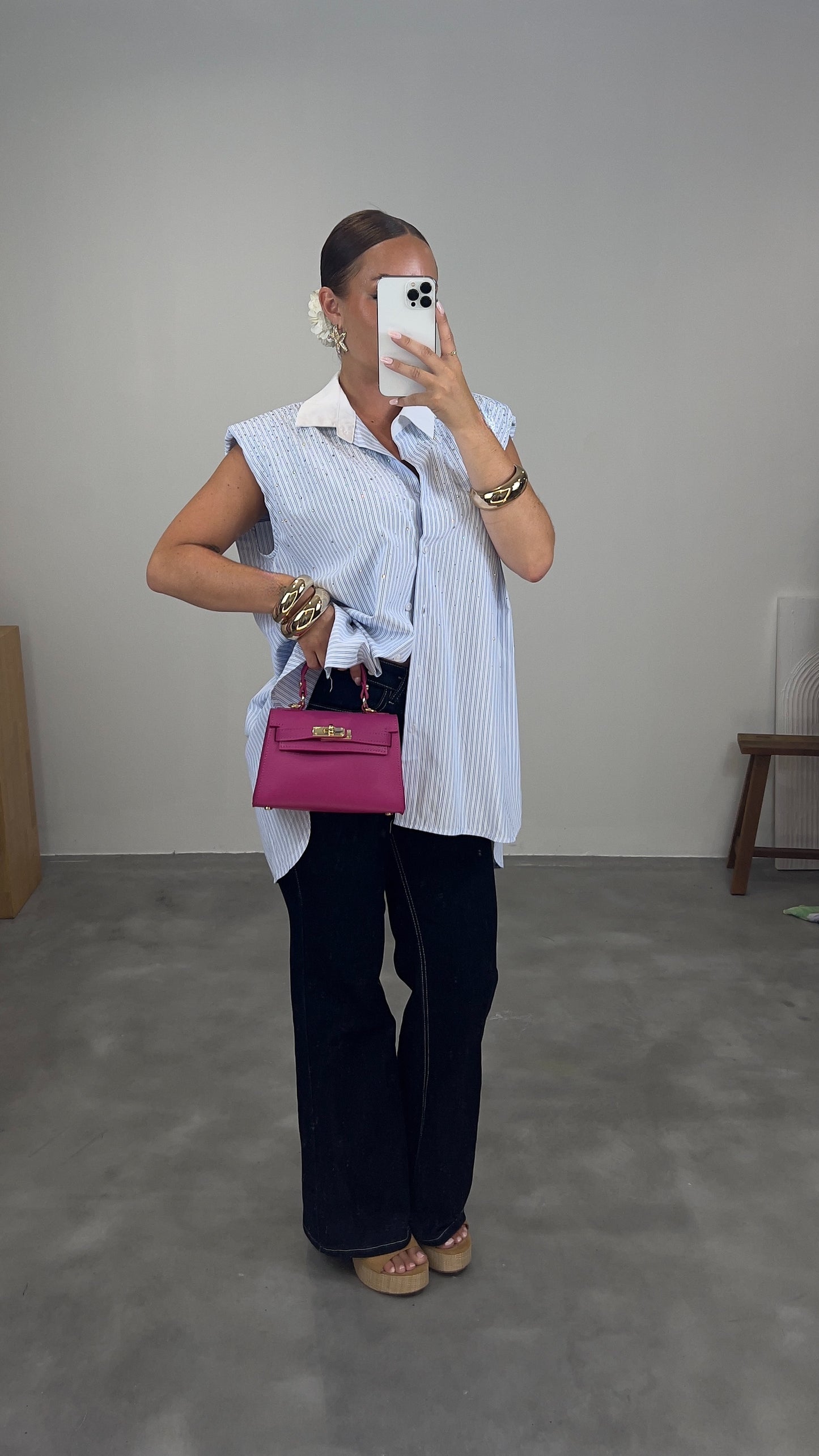 Chemise sans manches strass - bleu ciel