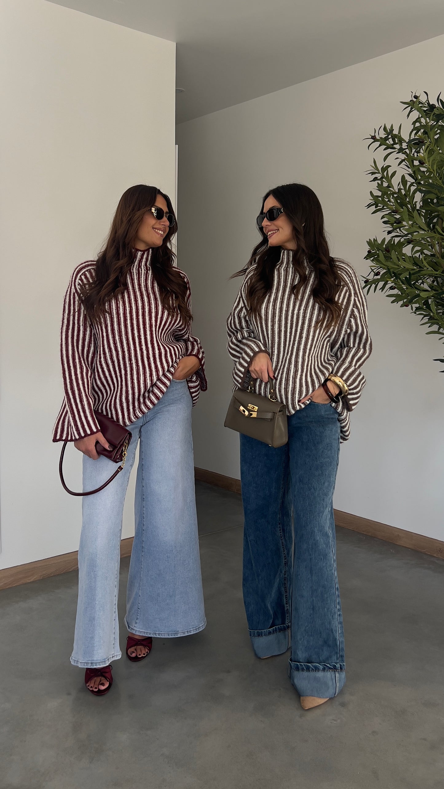 Pull rayé col roulé - chocolat