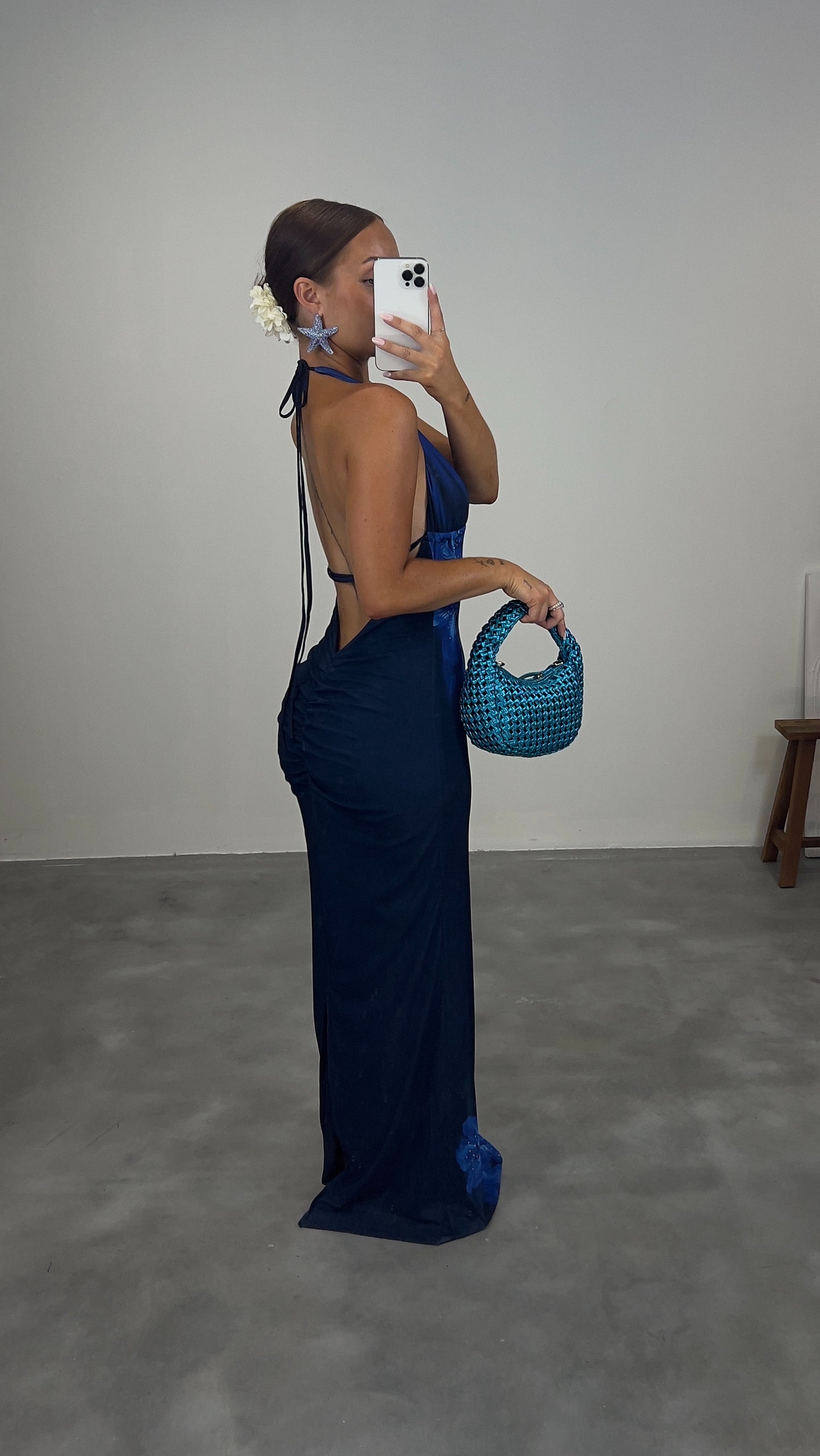 Robe de soirée décolleté plongeant - bleu nuit
