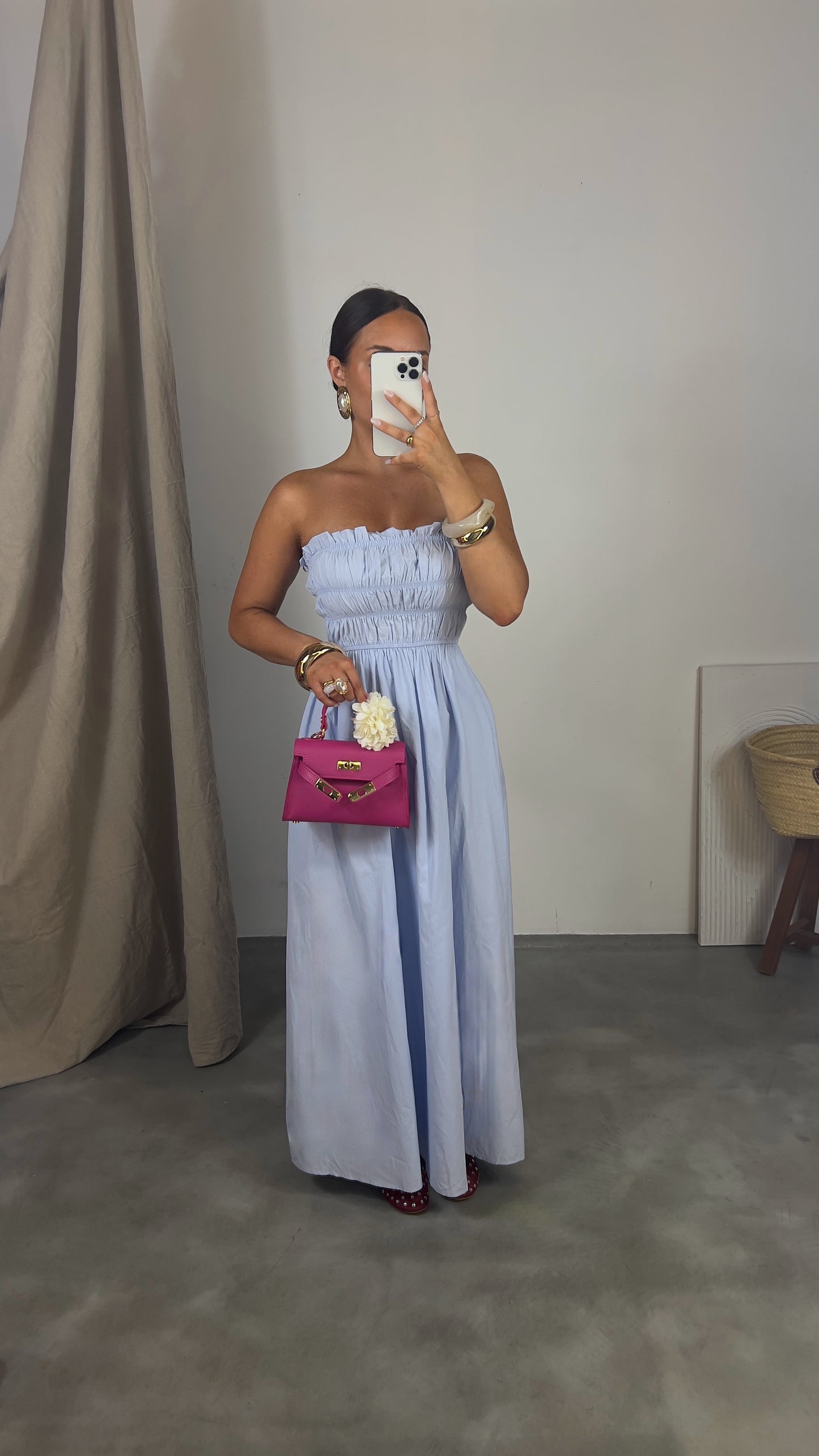 Robe bustier froncée - bleu ciel