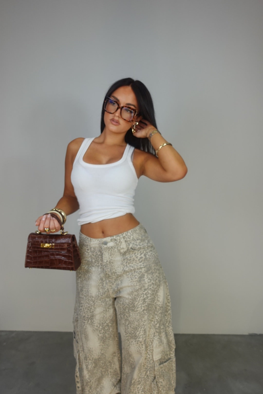 Jean loose taille haute - léopard