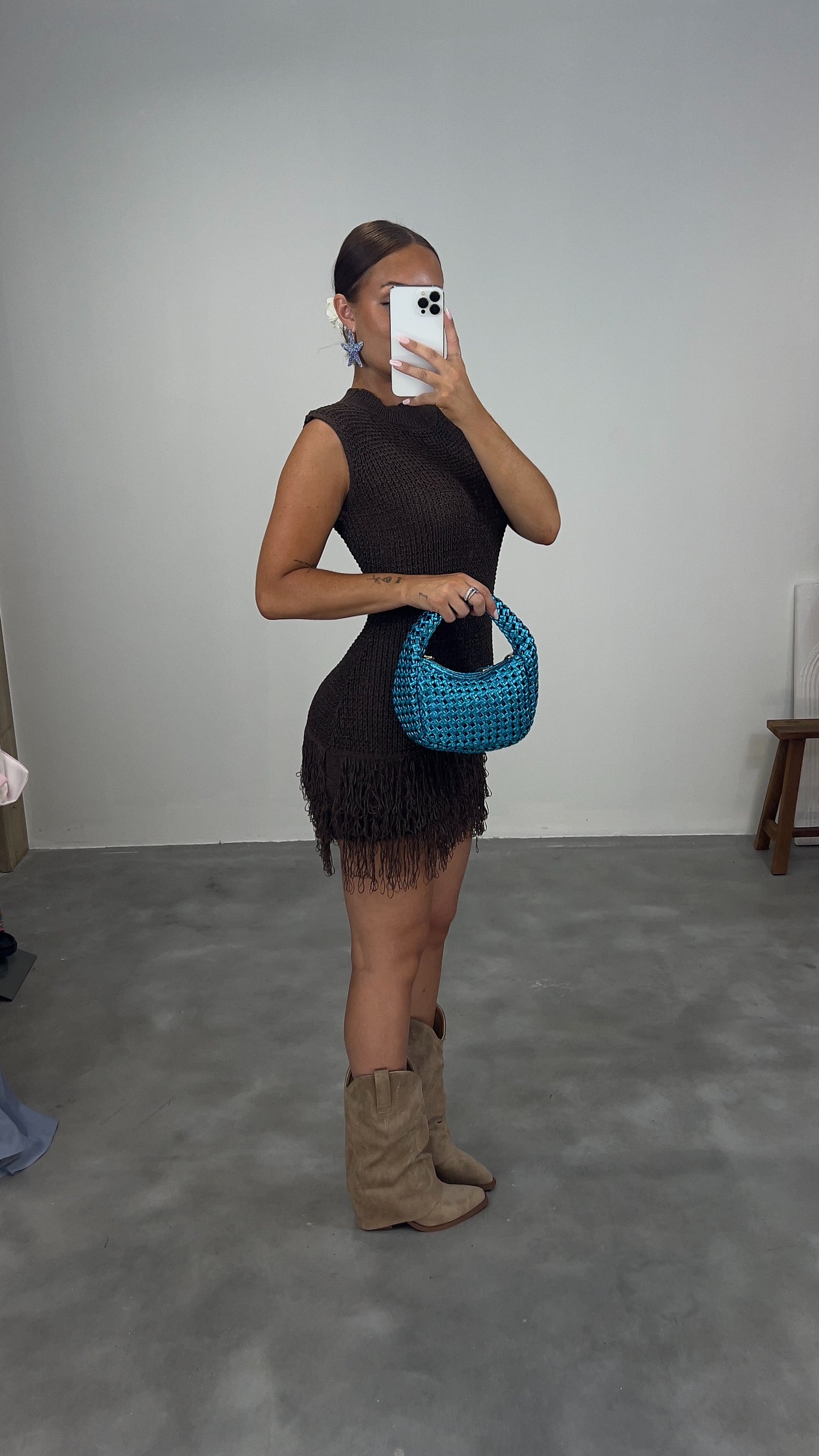 Robe maille frange - chocolat
