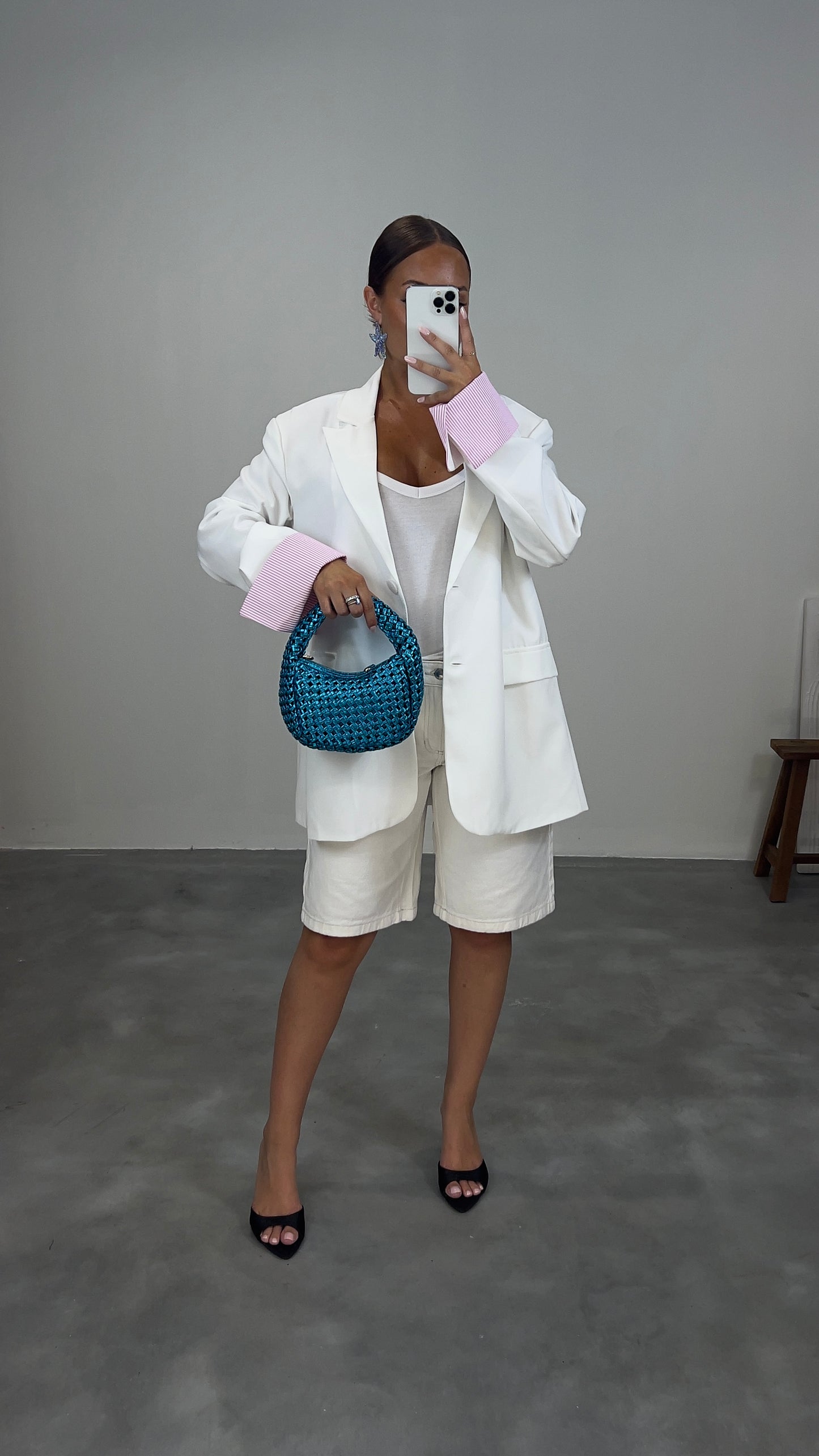 Blazer oversize revers rayés - blanc