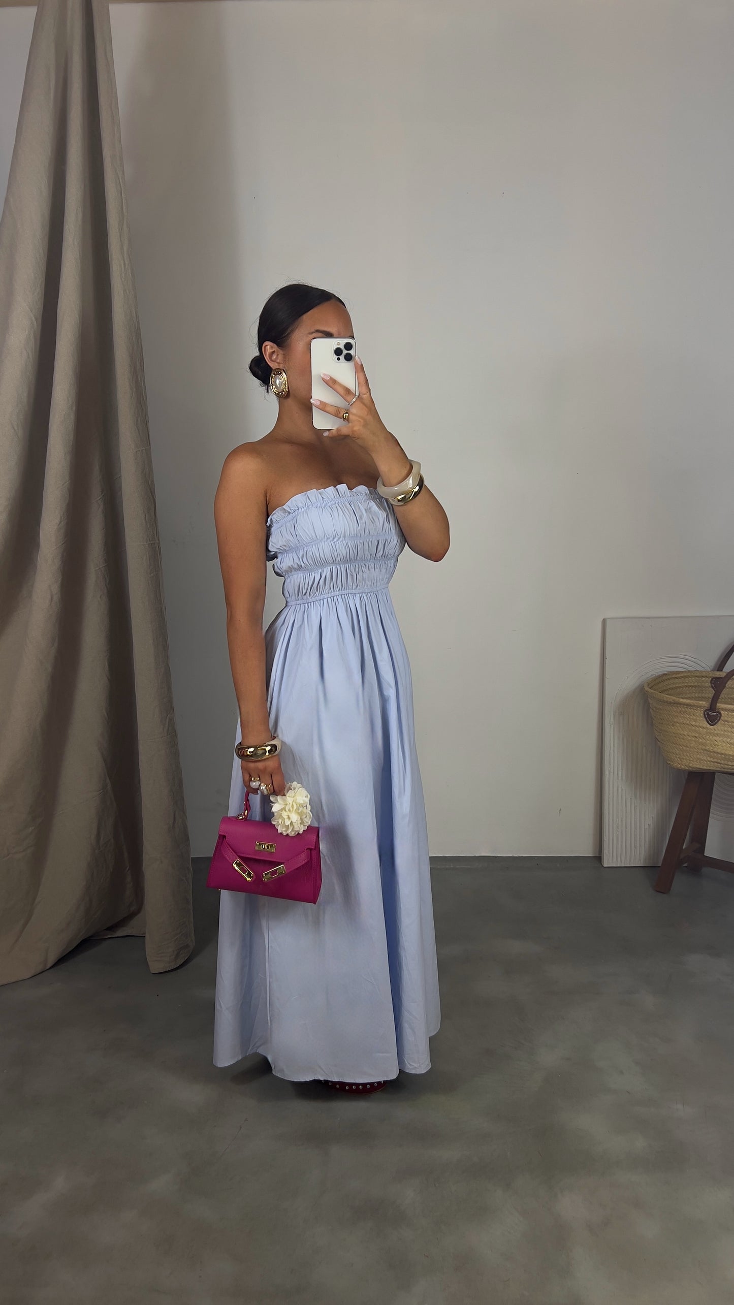 Robe bustier froncée - bleu ciel