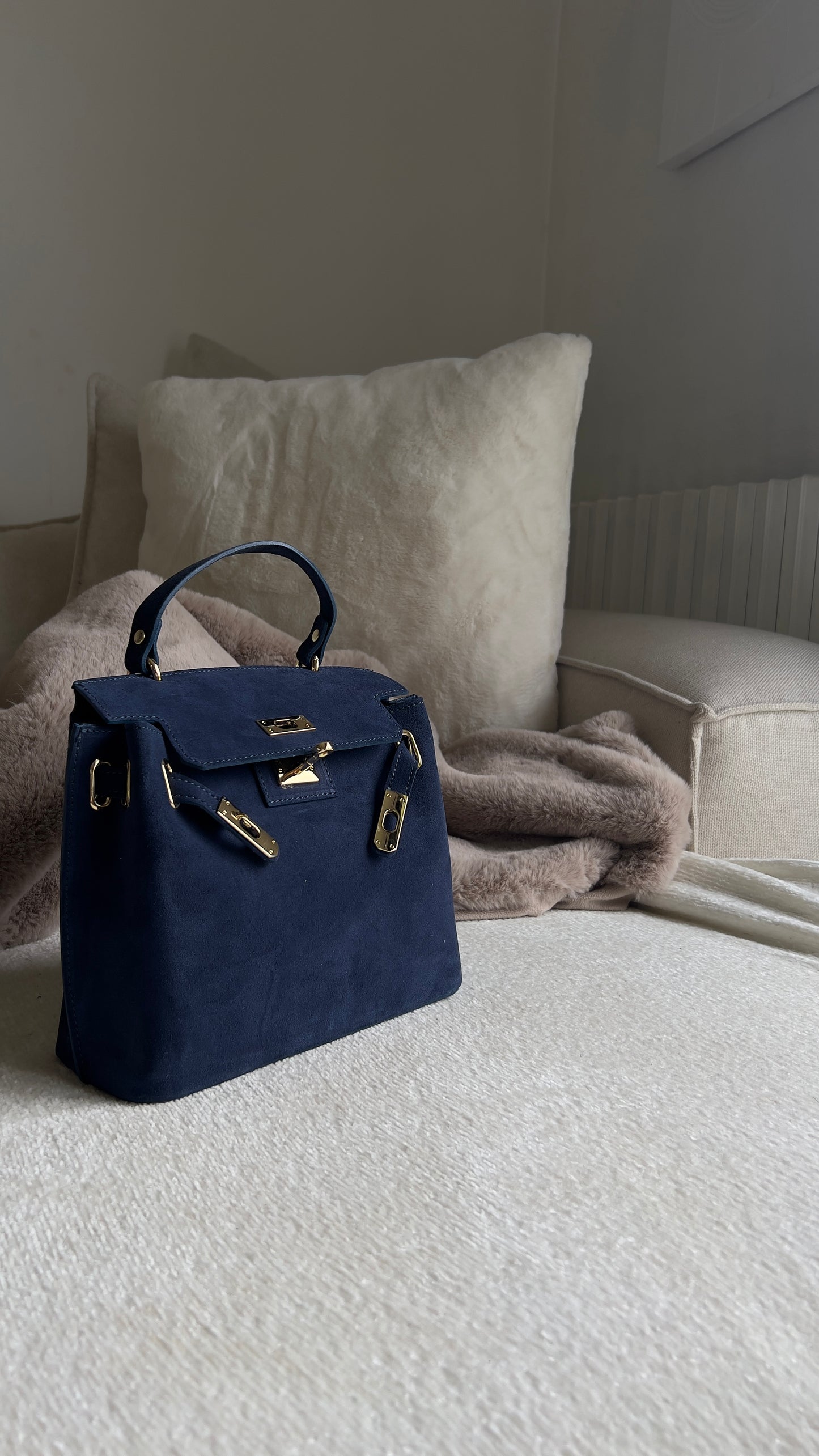 Sac cuir véritable - bleu jean