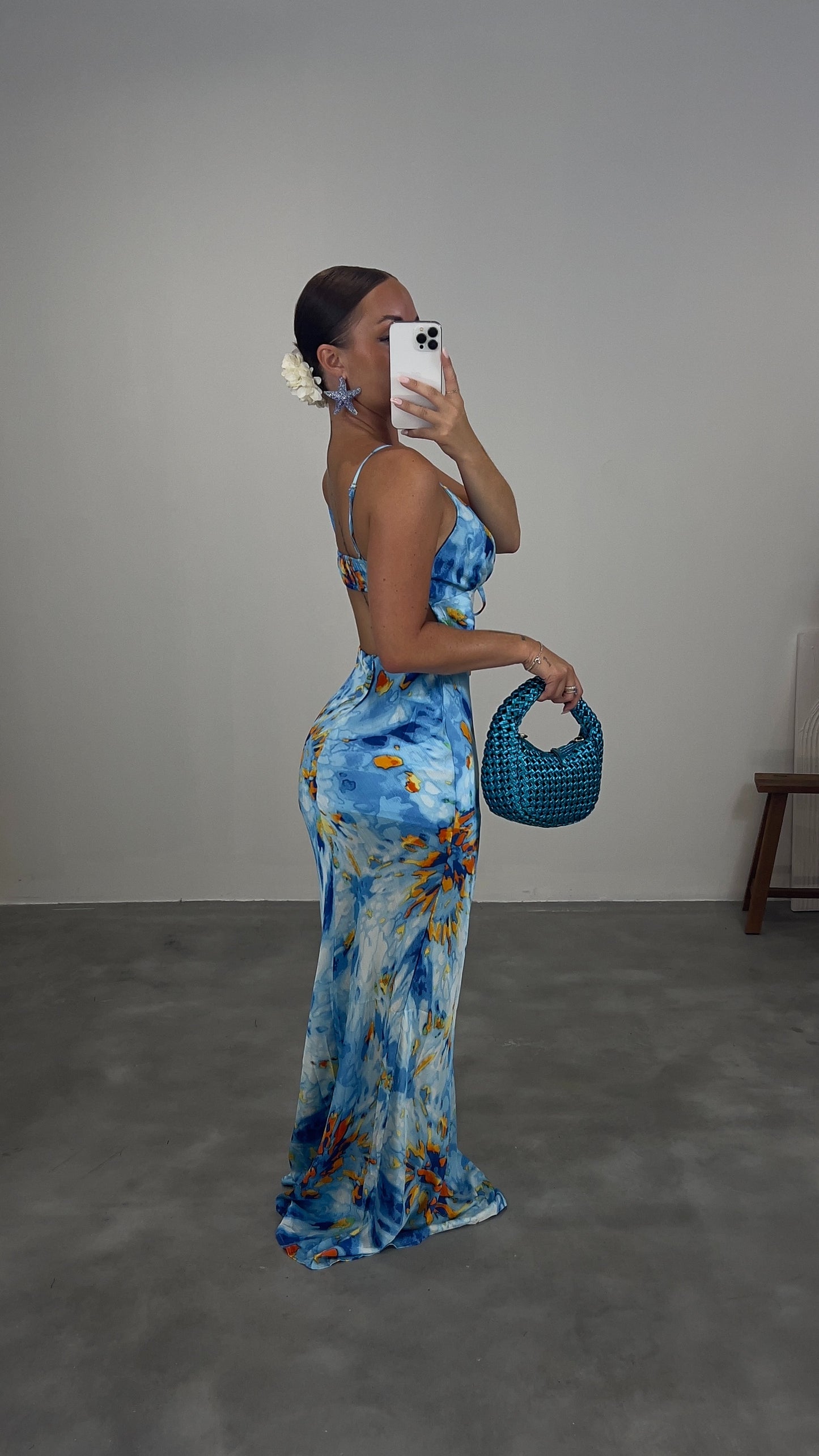 Robe longue satinée - turquoise