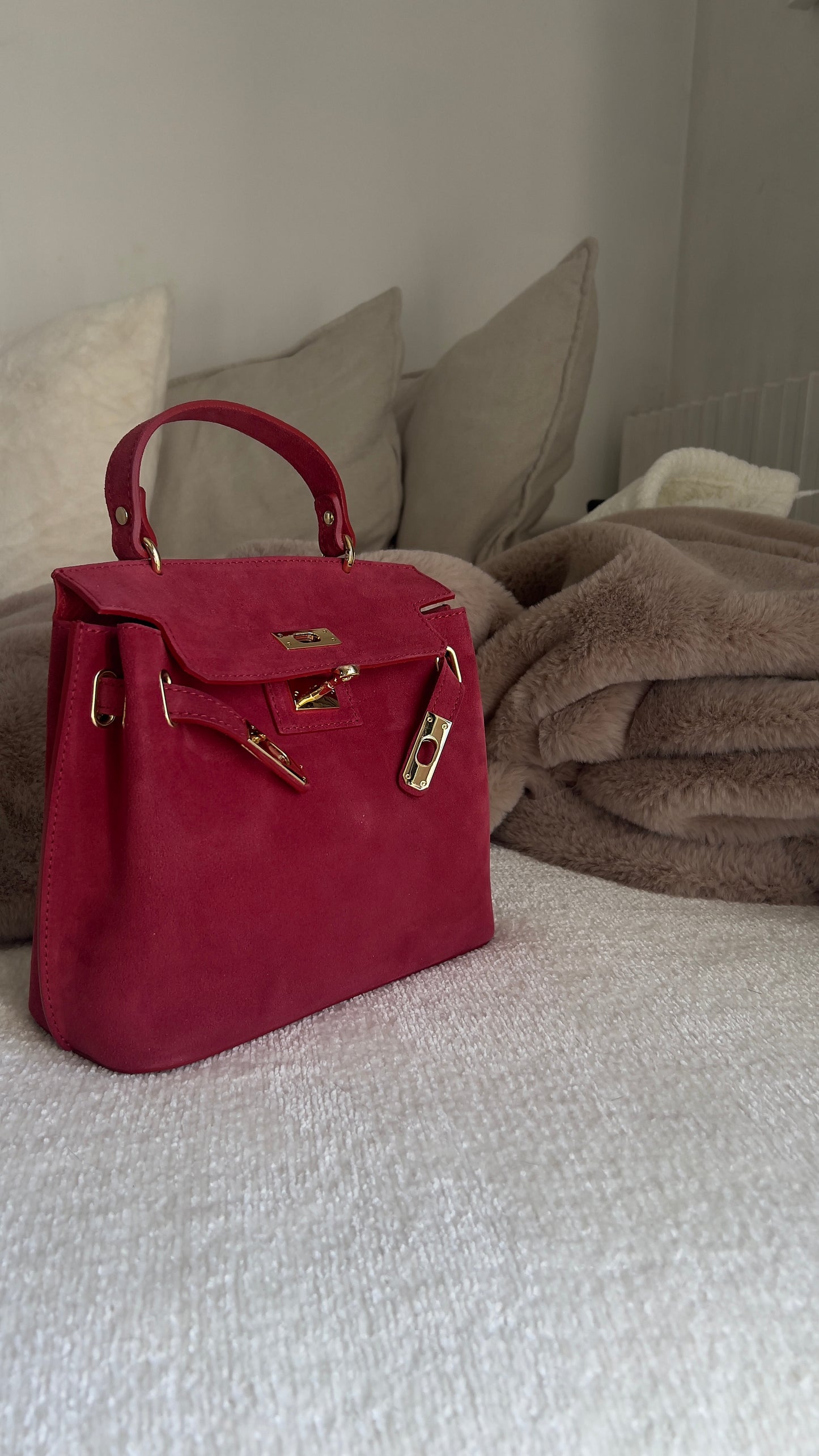 Sac cuir véritable - framboise