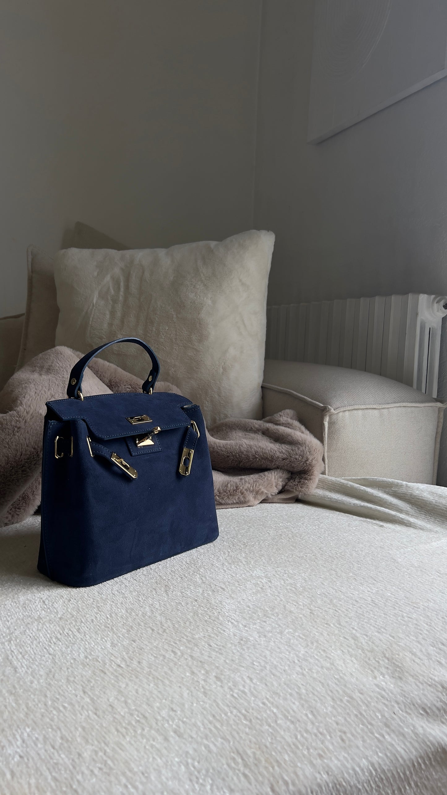Sac cuir véritable - bleu jean