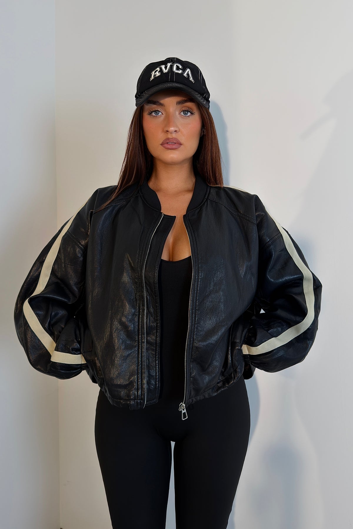 Bombers bande crème - noir