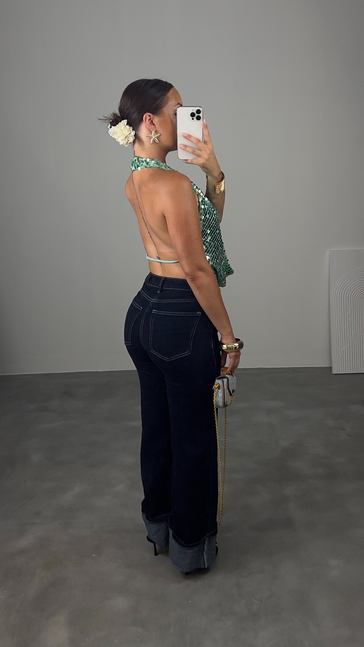 Top plongeant sequin - vert