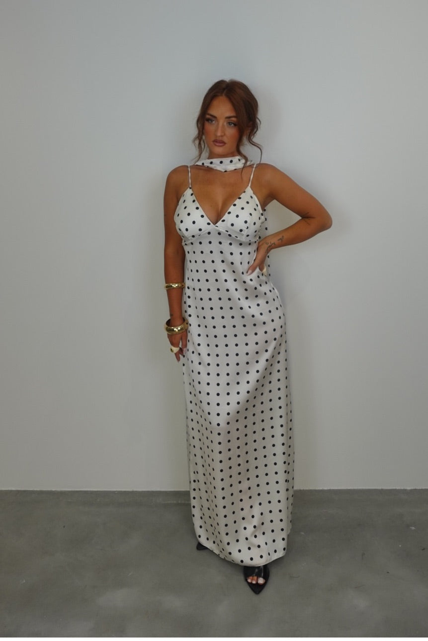 Robe longue à pois - blanche