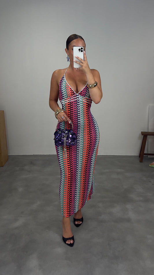 Robe en maille rayée - rose
