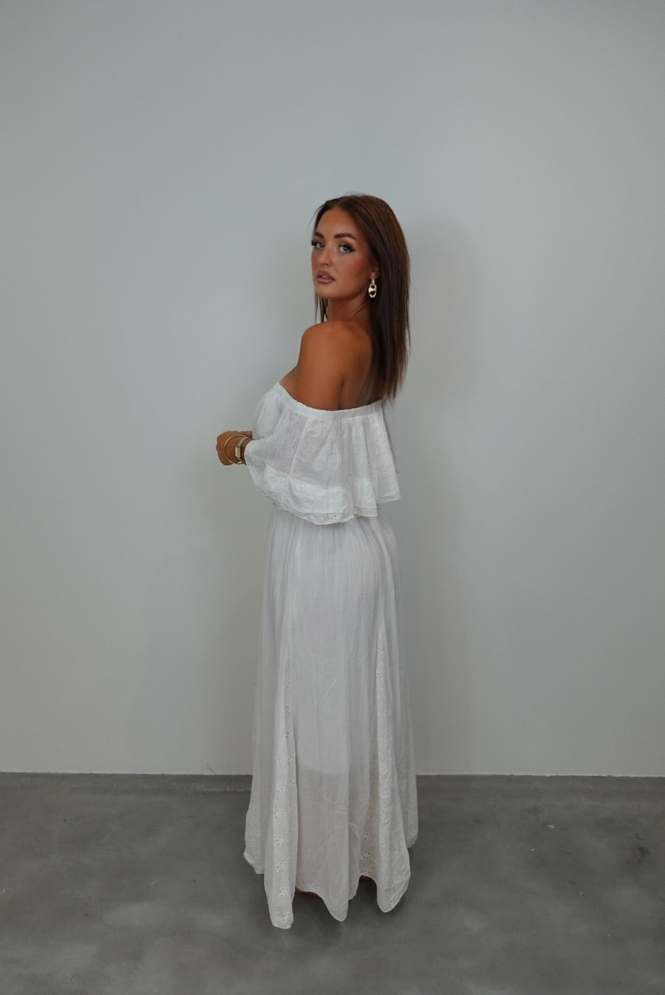 Robe longue brodée - blanche