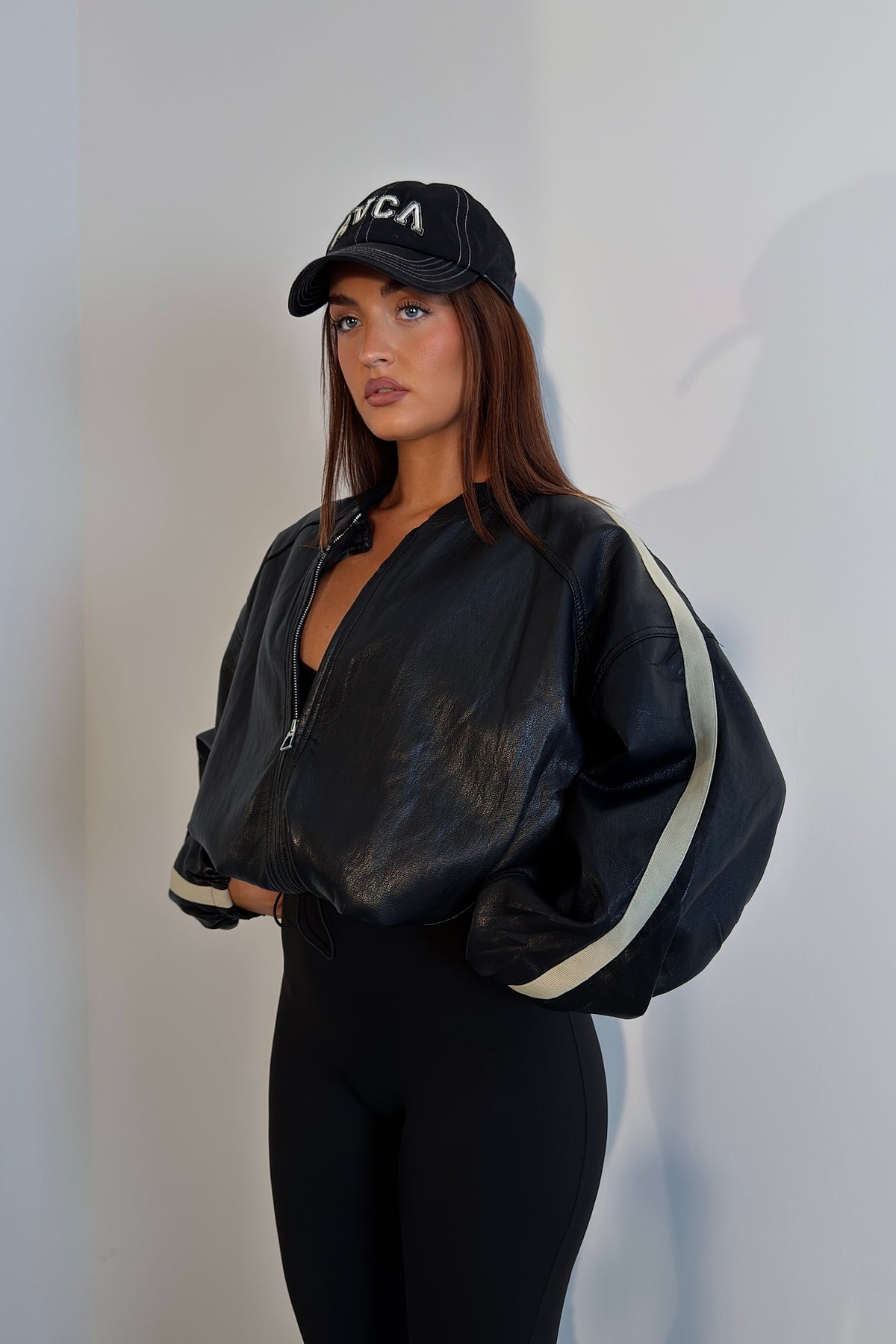 Bombers bande crème - noir