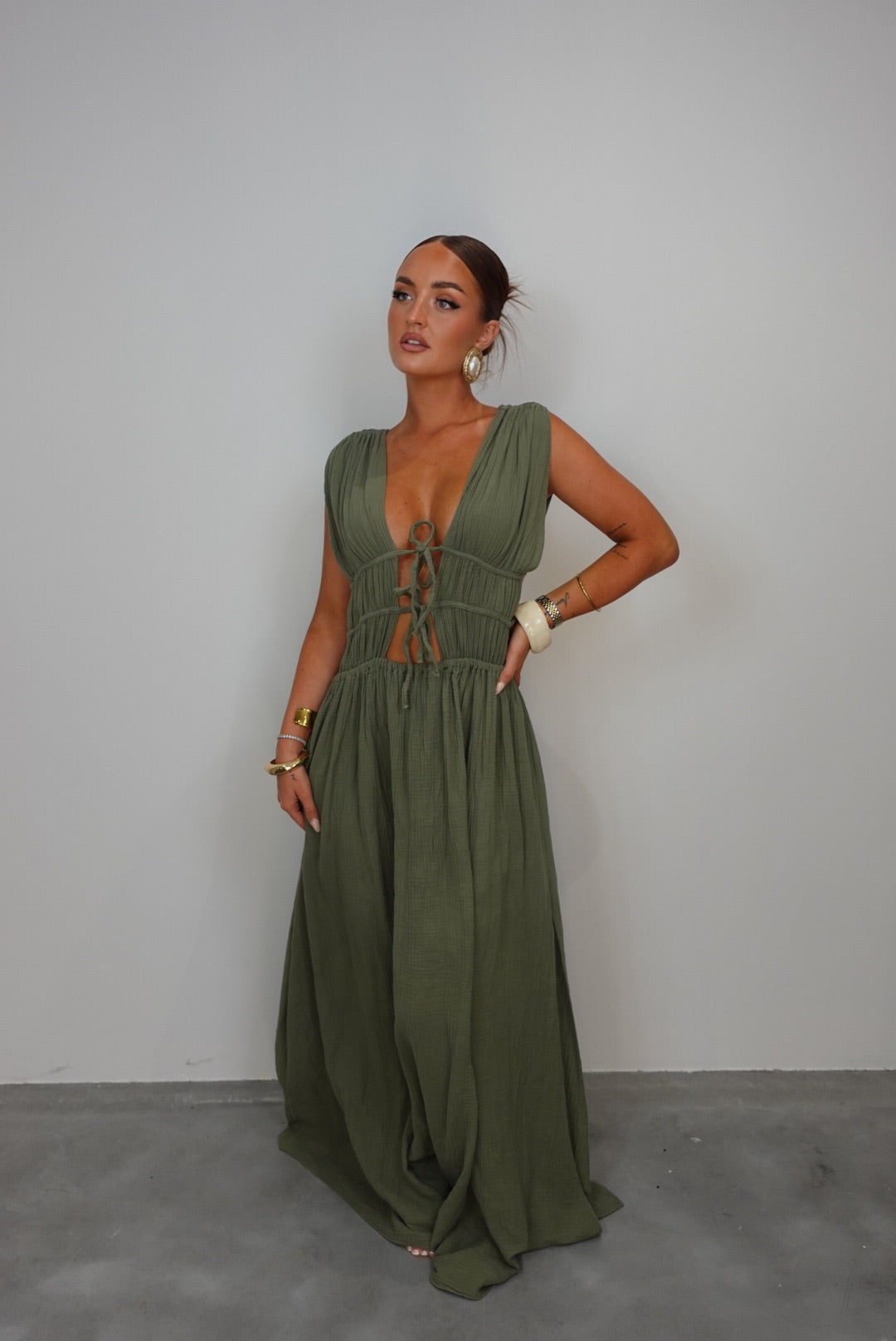 Robe gaze de coton - kaki