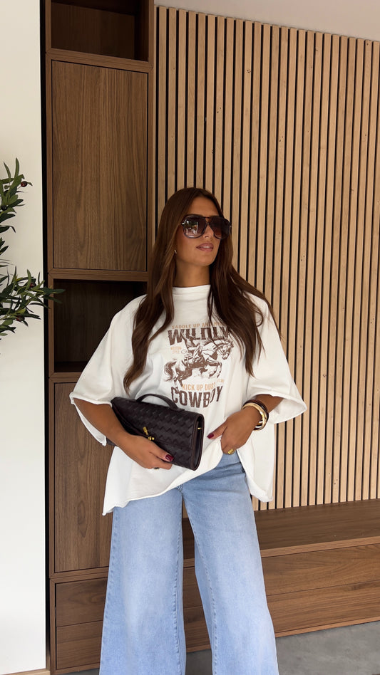 T-shirt loose cow-boy - blanc
