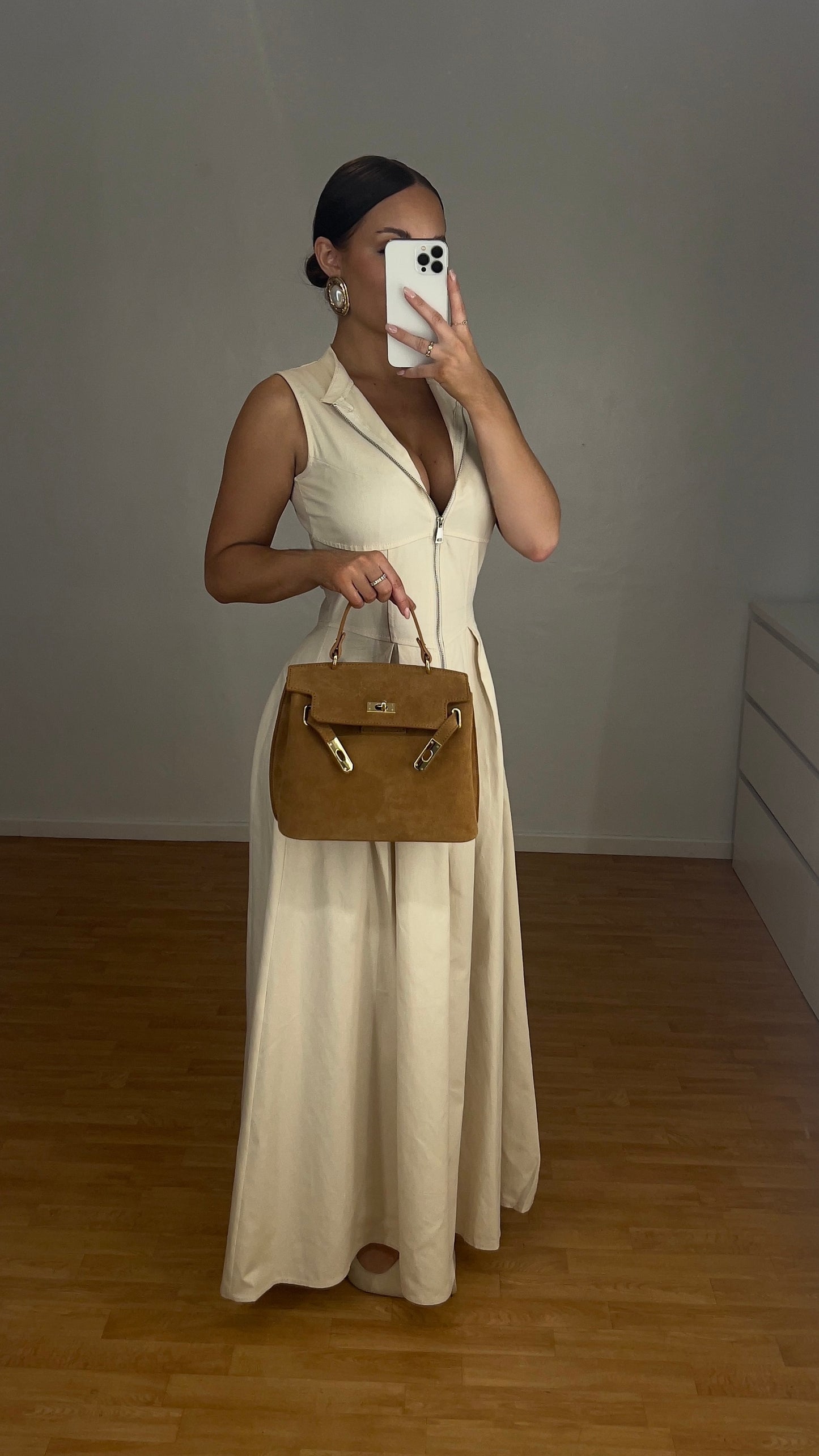 Robe longue zip - beige