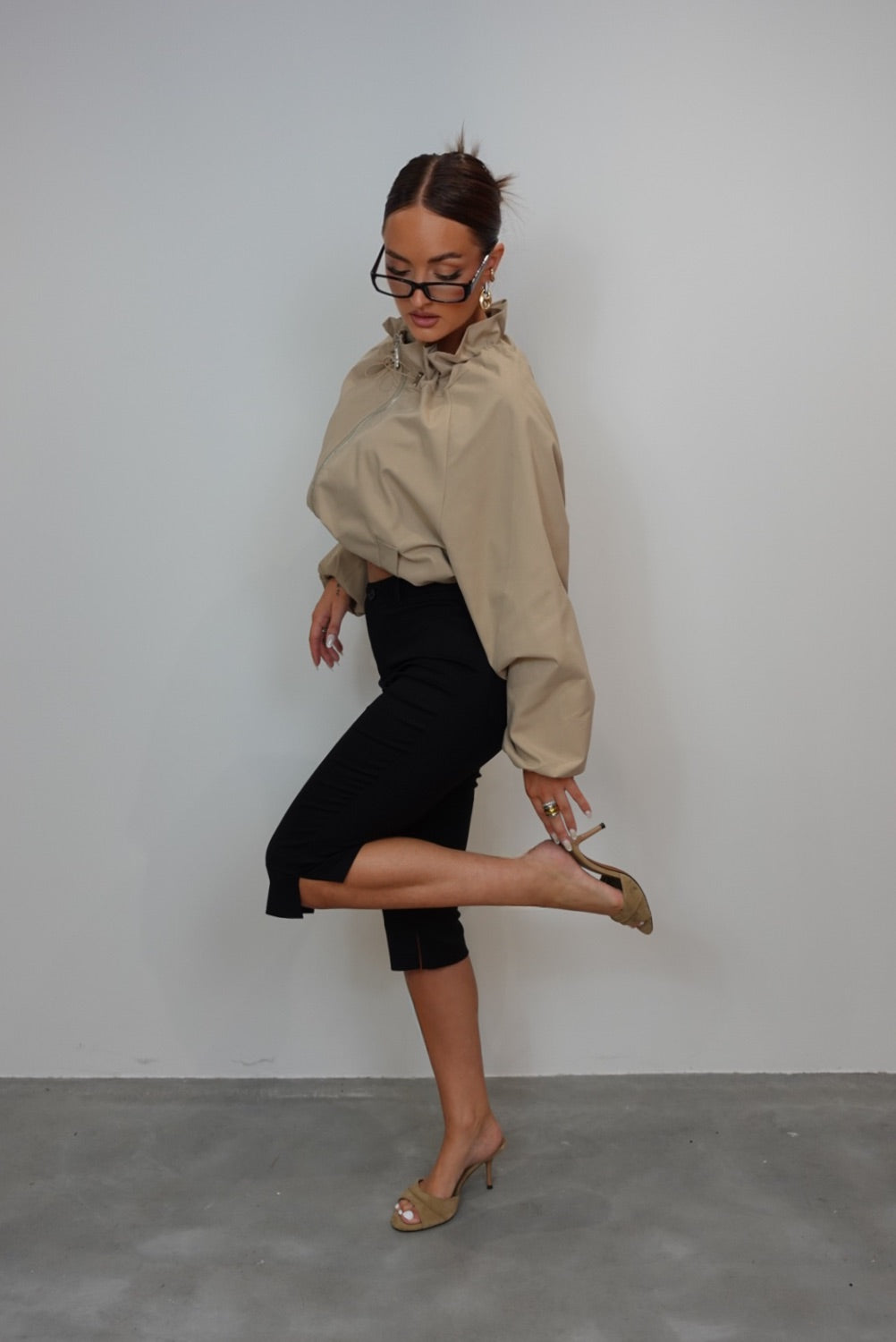 Veste bouffante mi saison - taupe