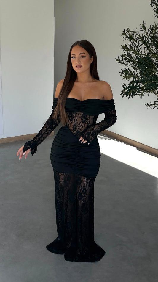 Robe longue dentelle - noire