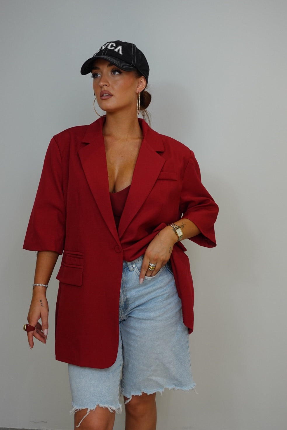 Blazer manches courtes loose - rouge