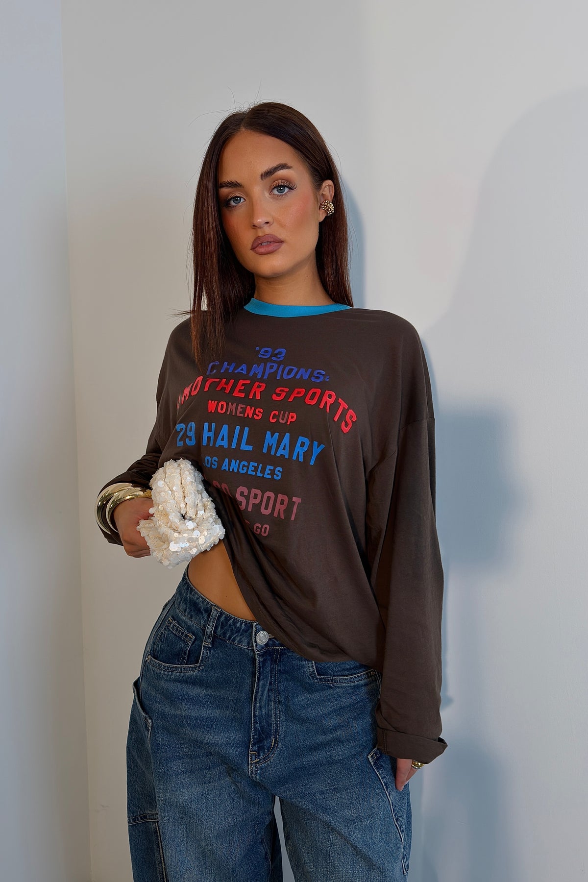 T-shirt manches longues imprimé - chocolat