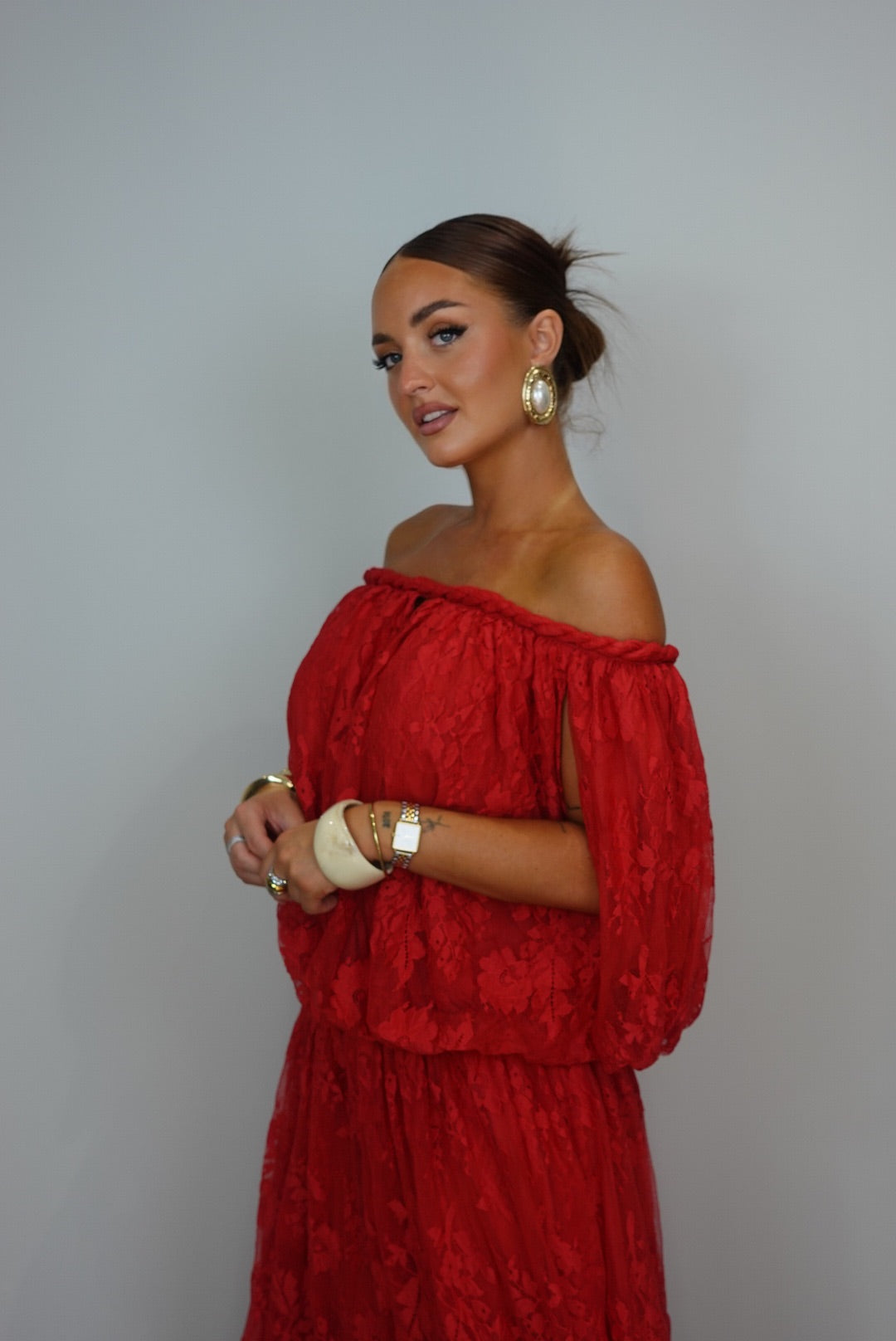 Robe dentelle premium - rouge