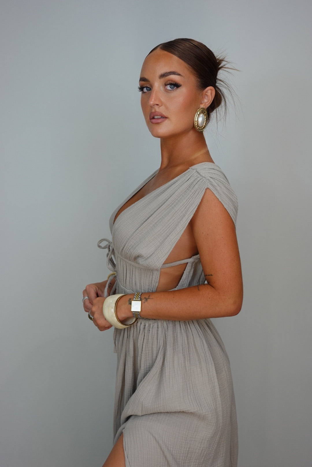 Robe gaze de coton - taupe