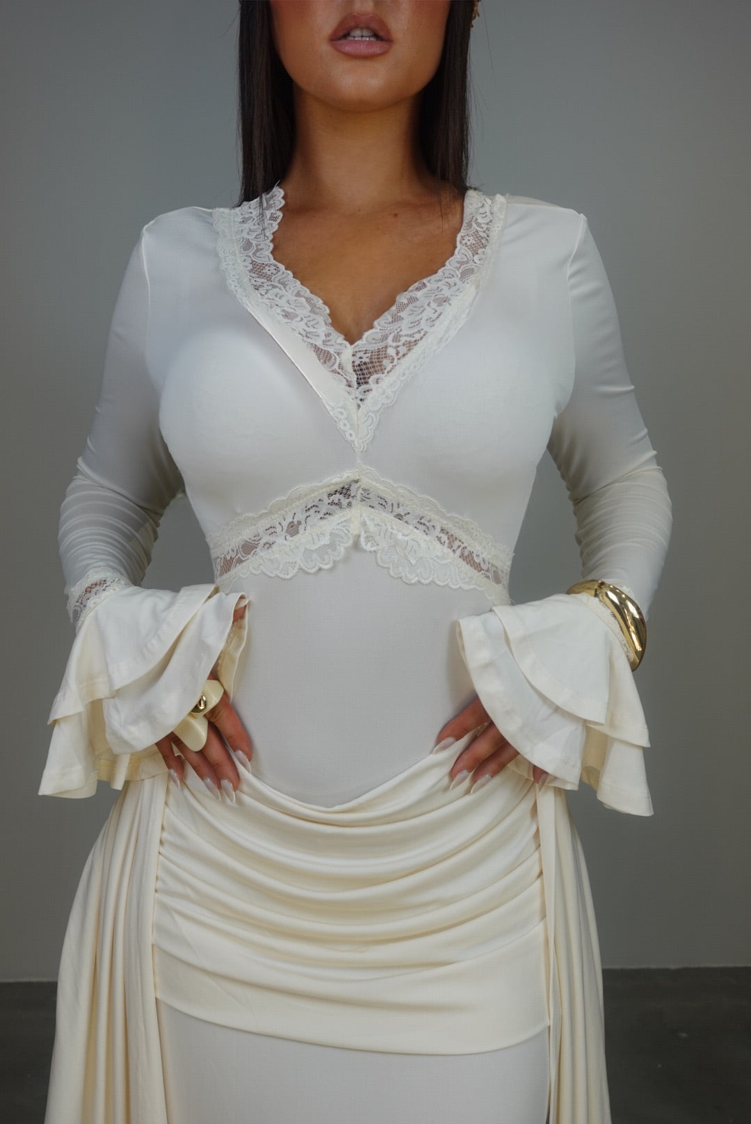 Robe longue bohème -  crème