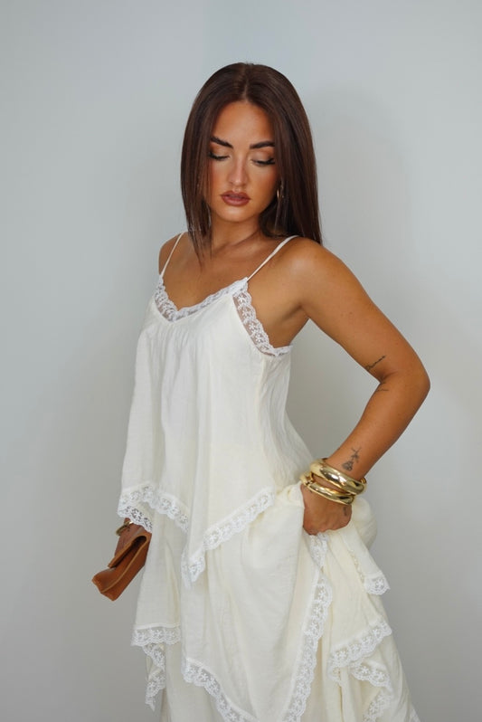 Robe bohème à volants - crème